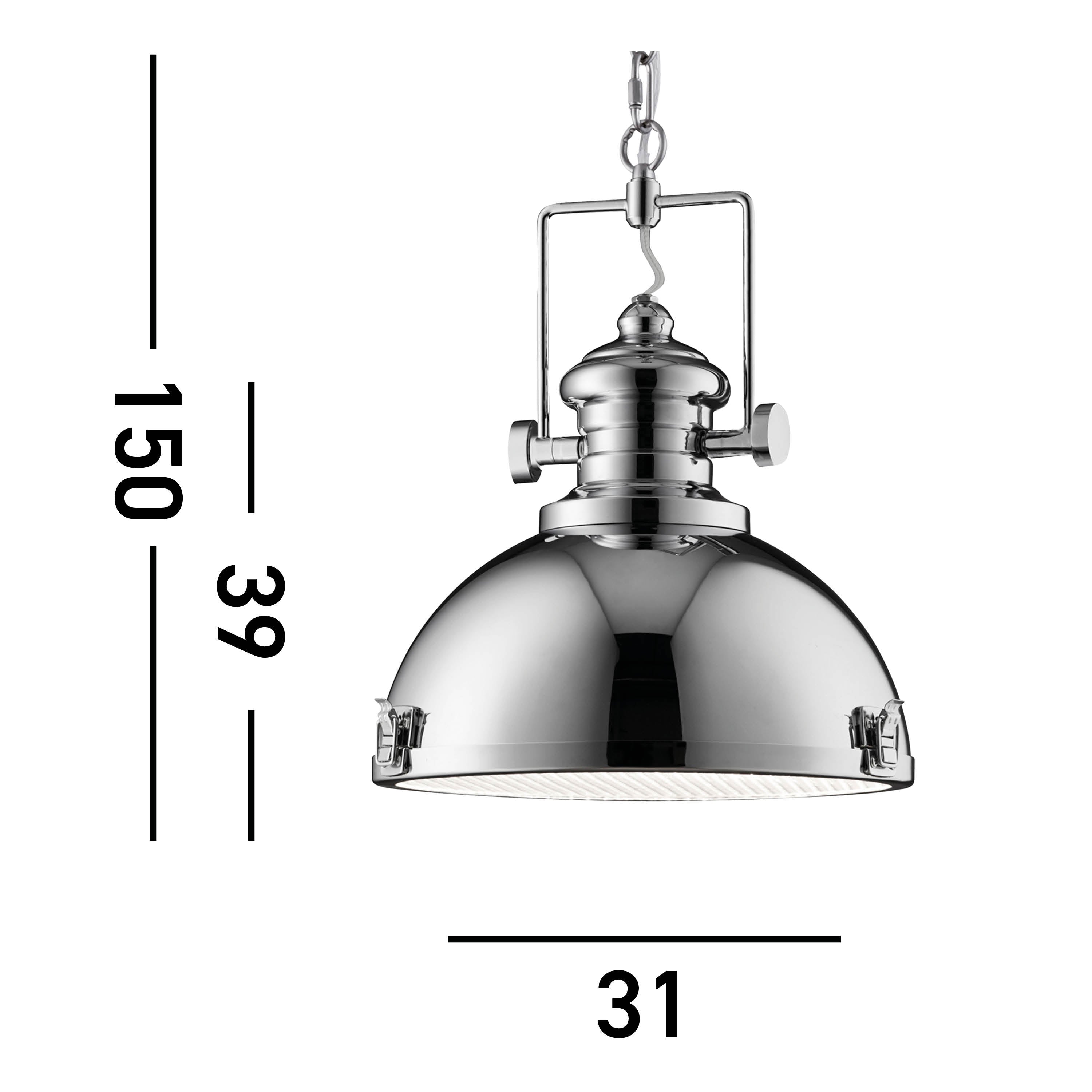 Searchlight Ireton Pendant, Single Chrome, Clear Lens