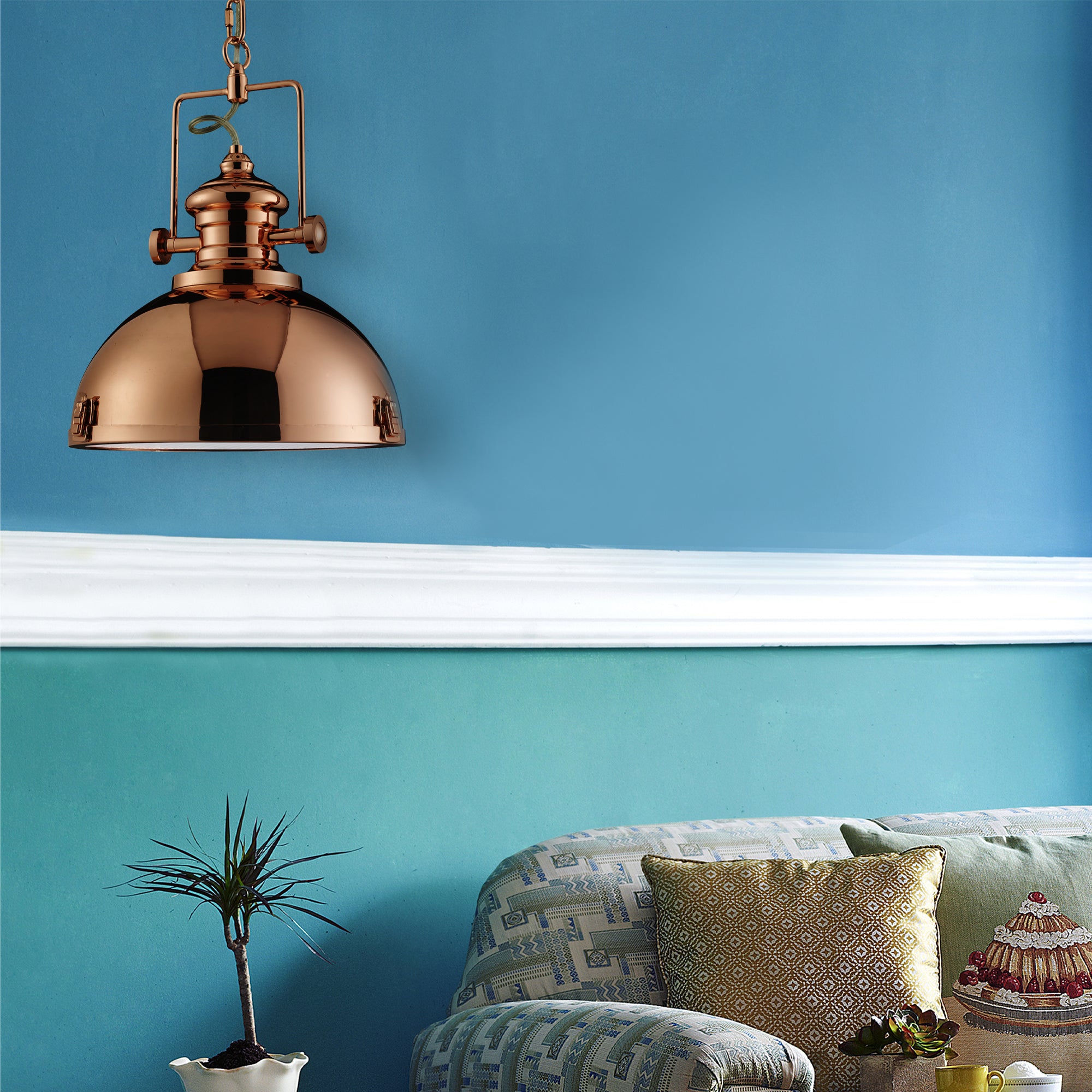 Searchlight Ireton Pendant, Single Copper, Frosted Lens