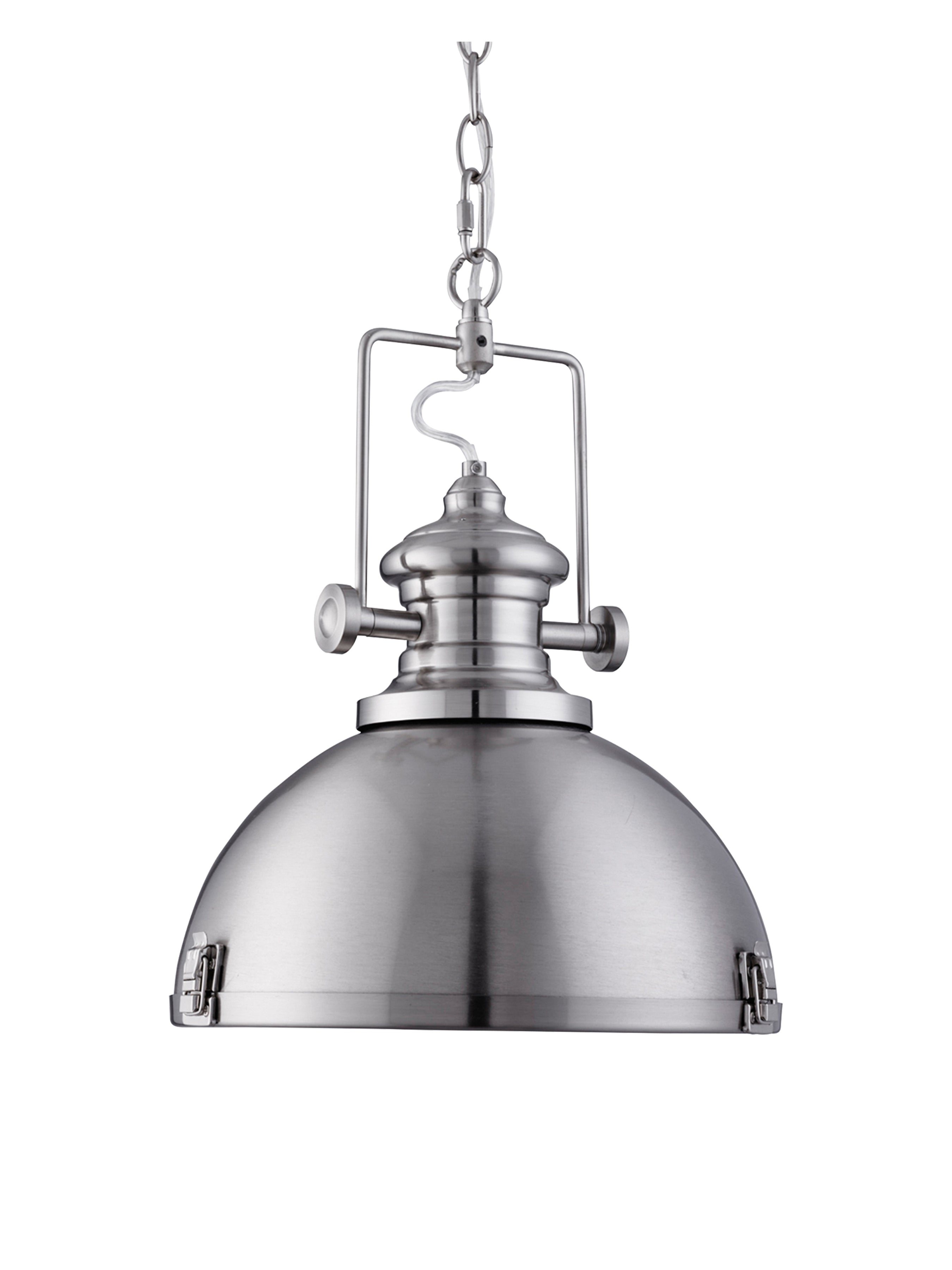 Searchlight Ireton Pendant, Single Satin Silver, Clear Lens