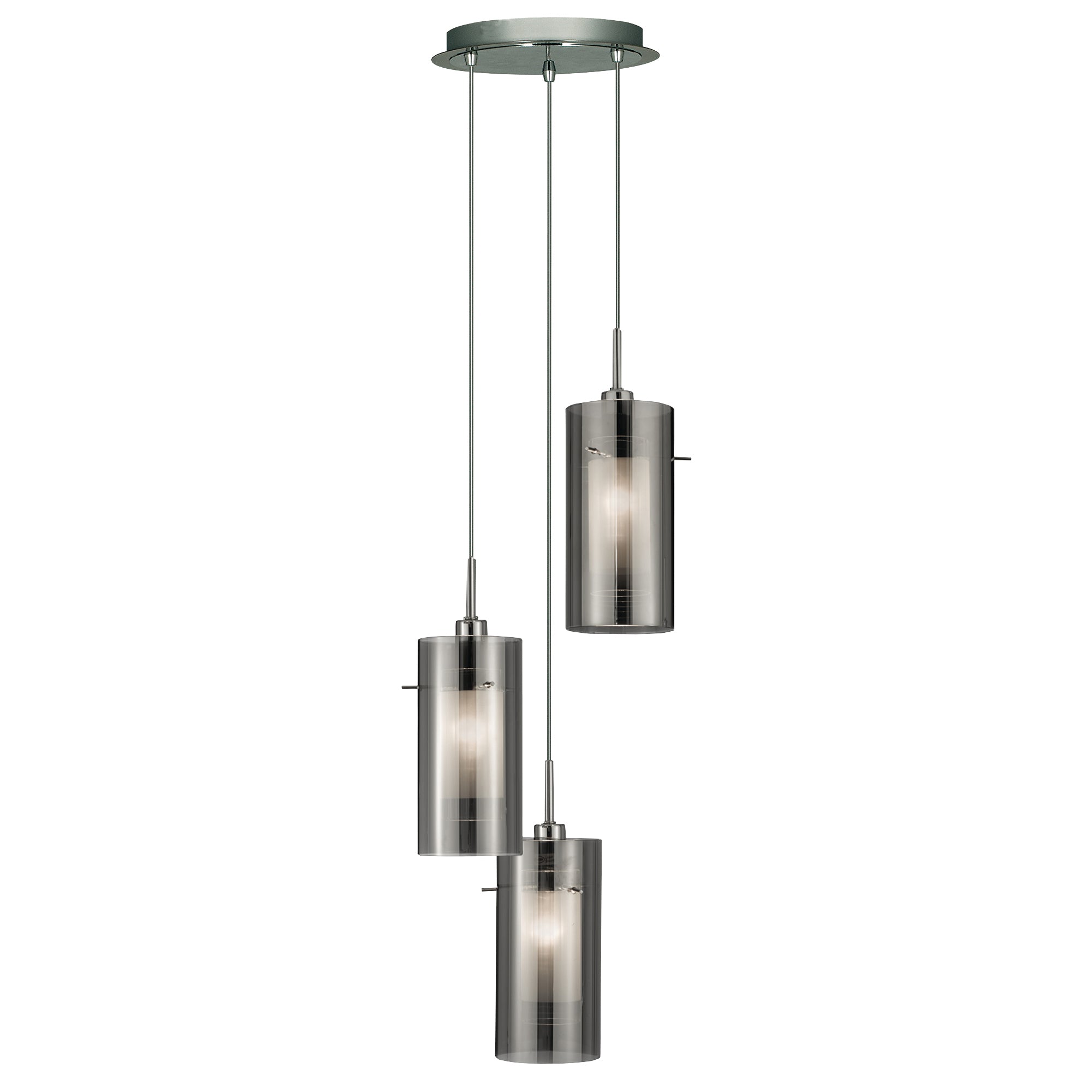 Searchlight Dawson 2 Chrome 3 Light Multi - Drop Pendant With Smoked Glass Cylinder Shades