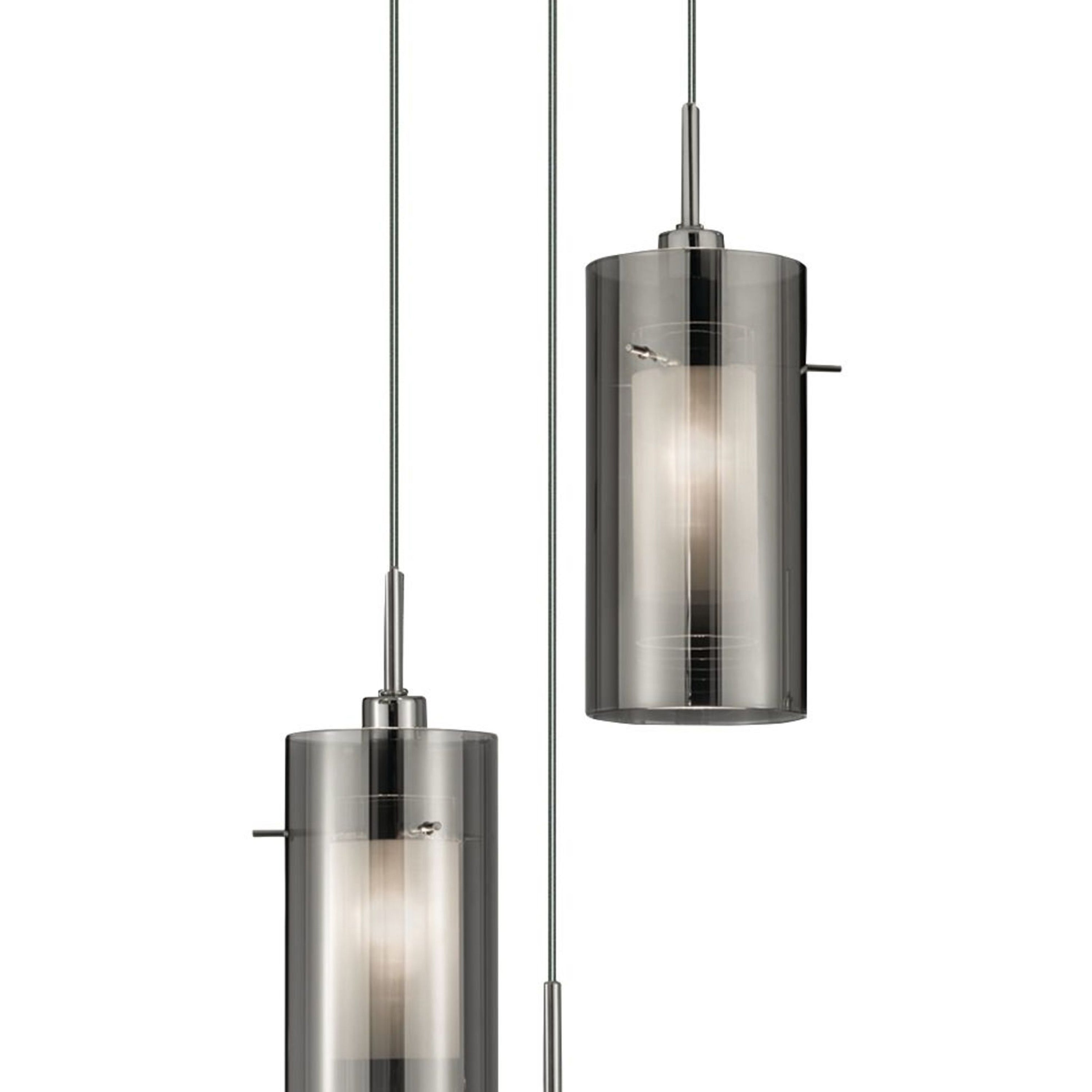 Searchlight Dawson 2 Chrome 3 Light Multi - Drop Pendant With Smoked Glass Cylinder Shades