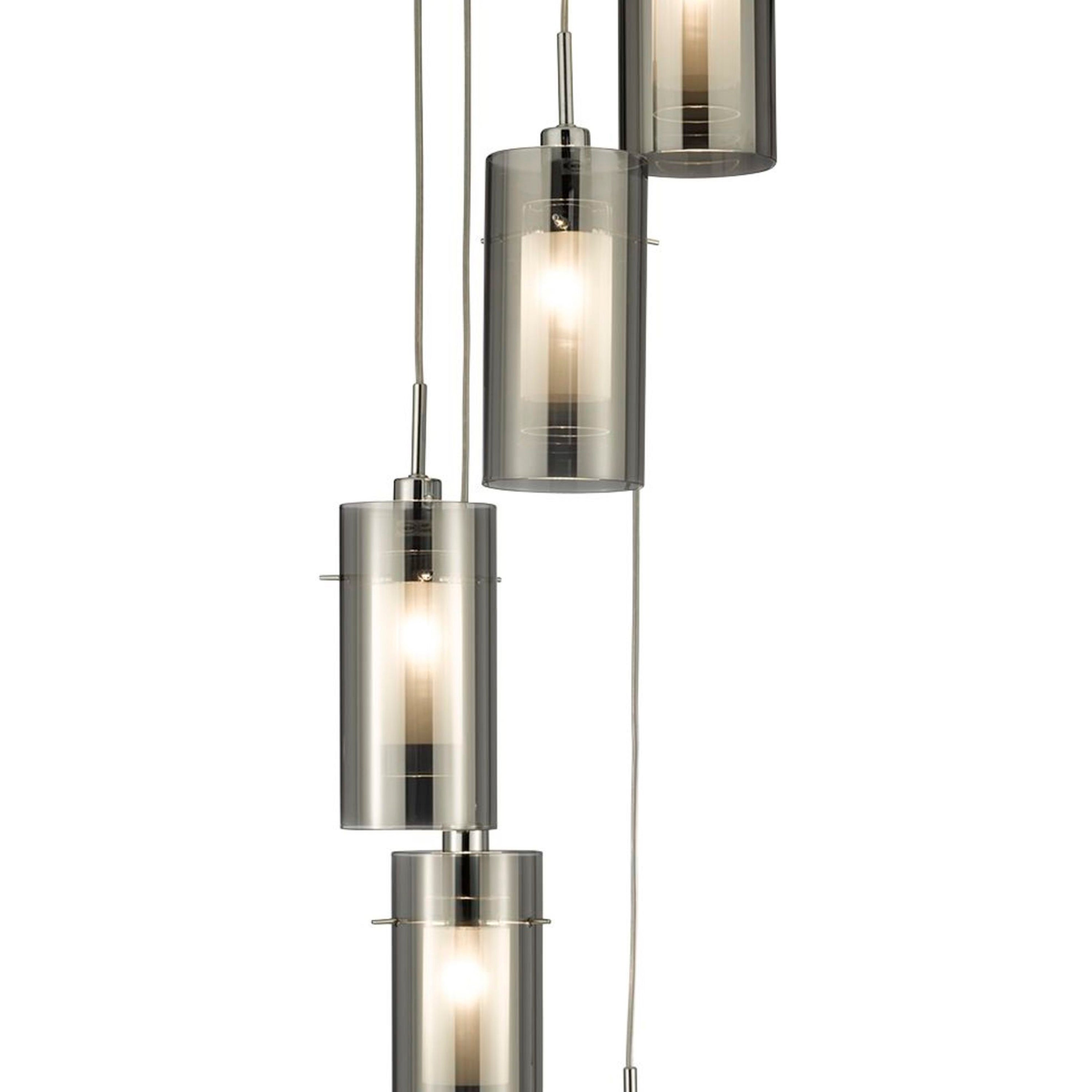 Searchlight Dawson I 5 Light Pendant - Satin Silver & Smoked Glass