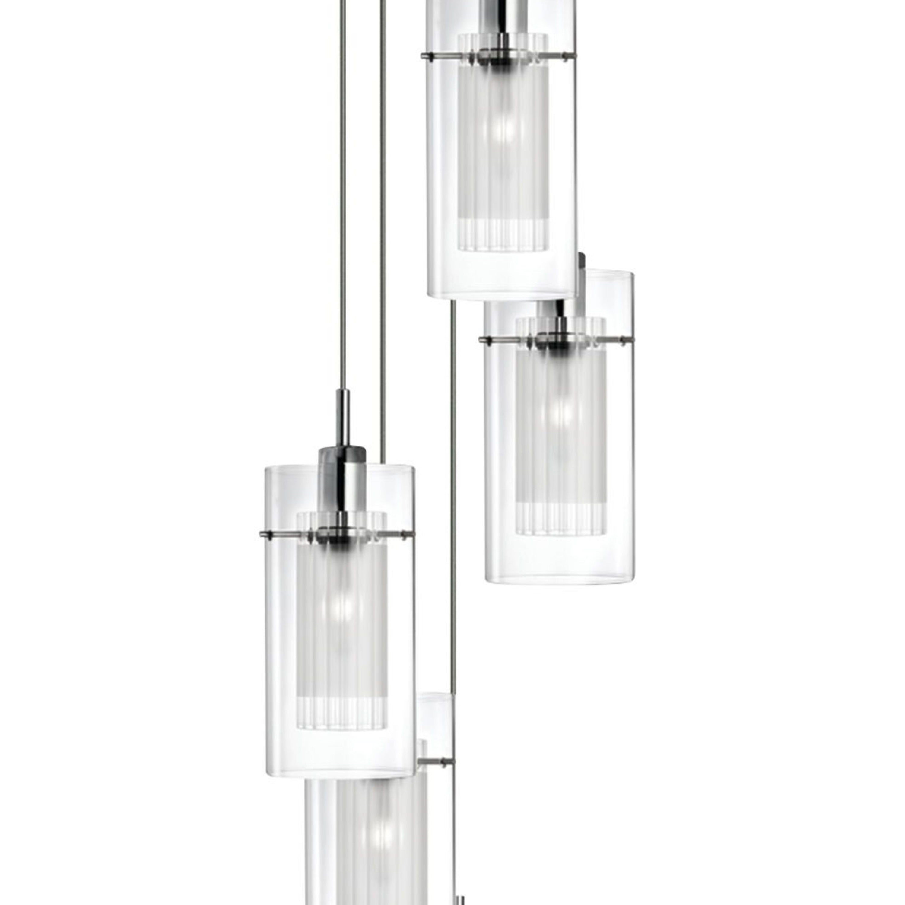 Searchlight Dawson I 5 Light Multi-Drop Pendant - Satin Silver & Glass