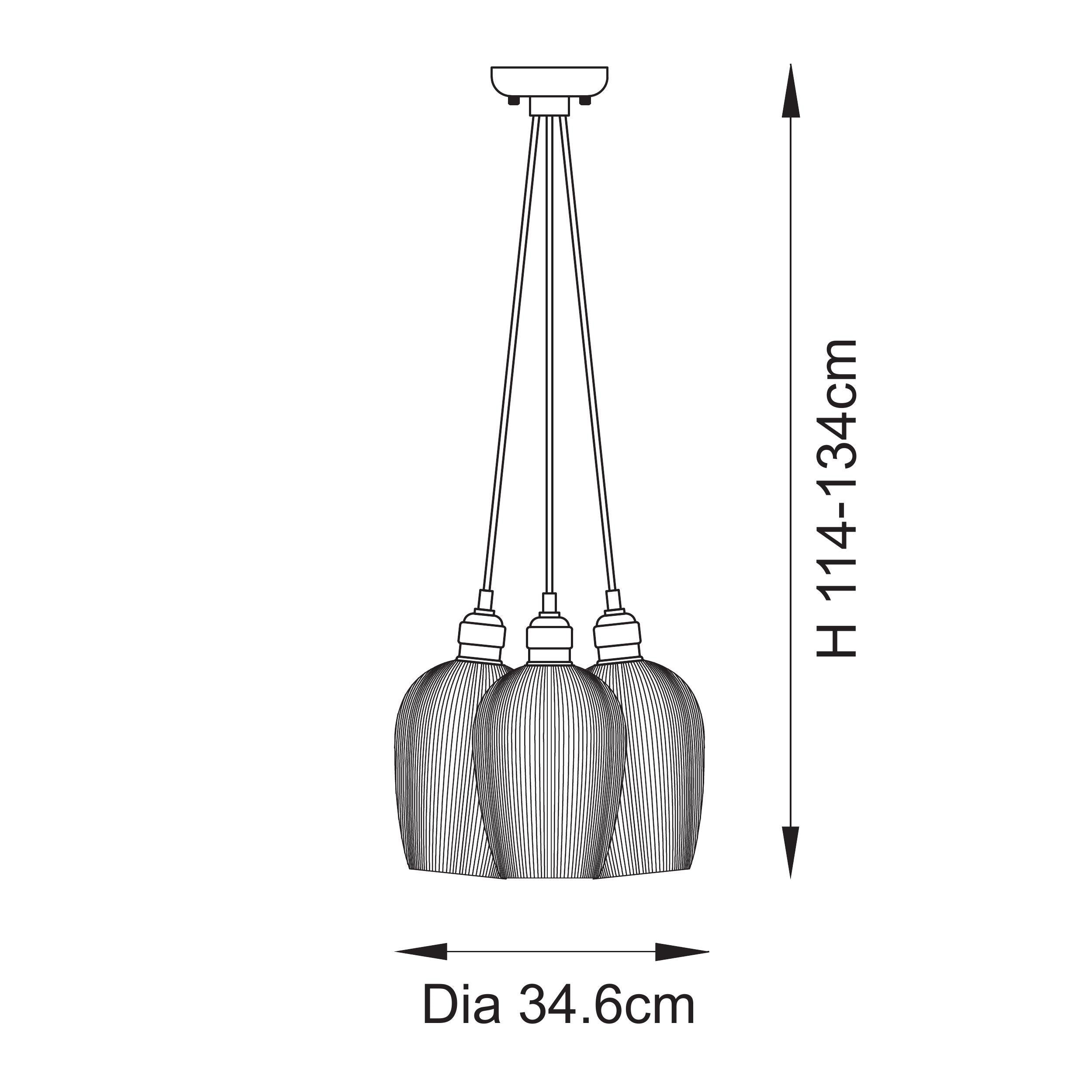 Utopia Finesse 3 Light Cluster Ceiling Pendant - Bright Nickel & Clear Ribbed Glass