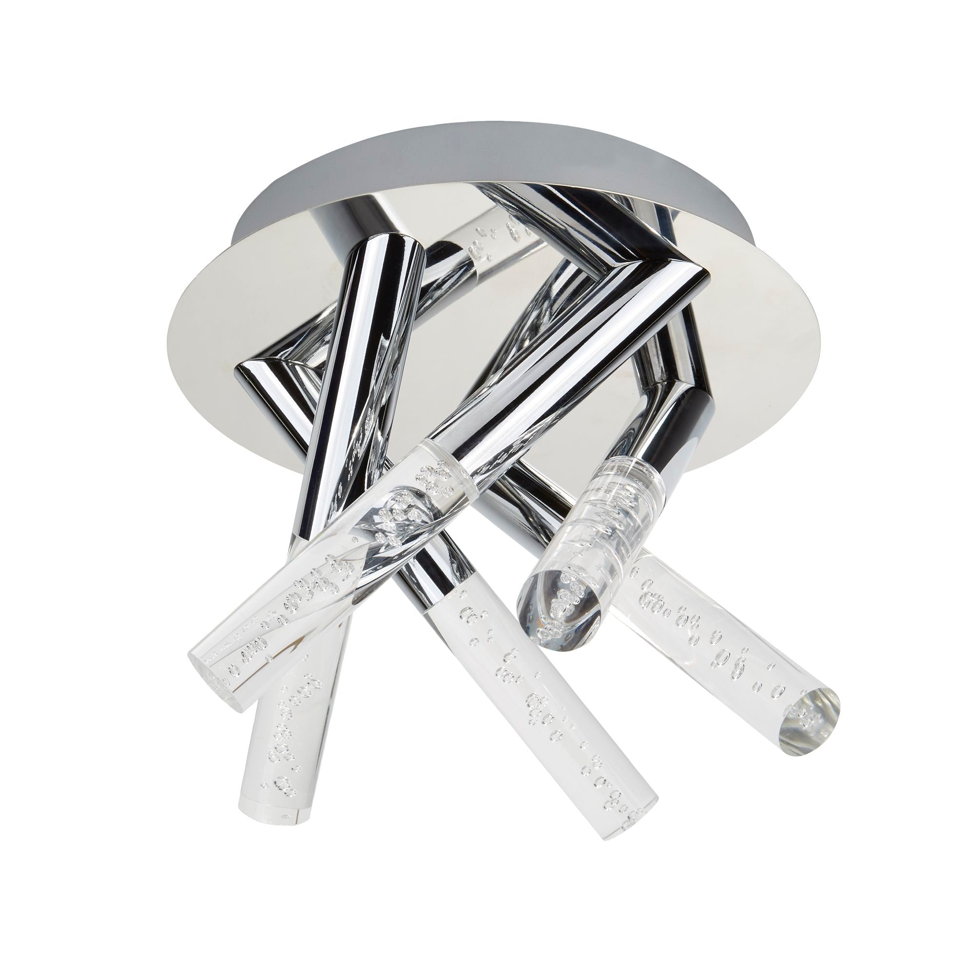 Searchlight Brookhill 5 Light Bathroom Ceiling Flush Fitting, Bubbled Acrylic & Chrome Rods IP44