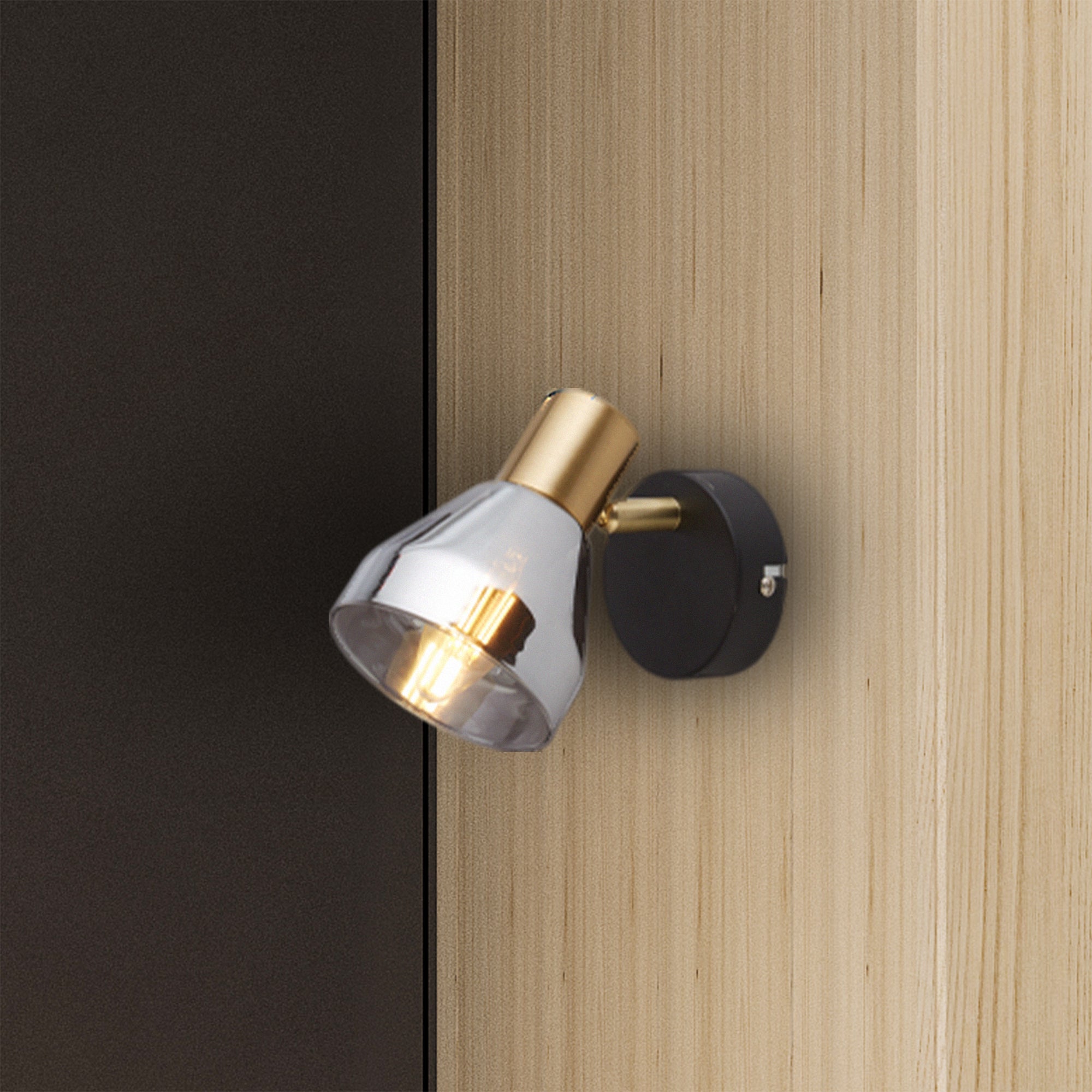 Searchlight Westfield Spotlight - Black, Satin Brass & Smoked Glass