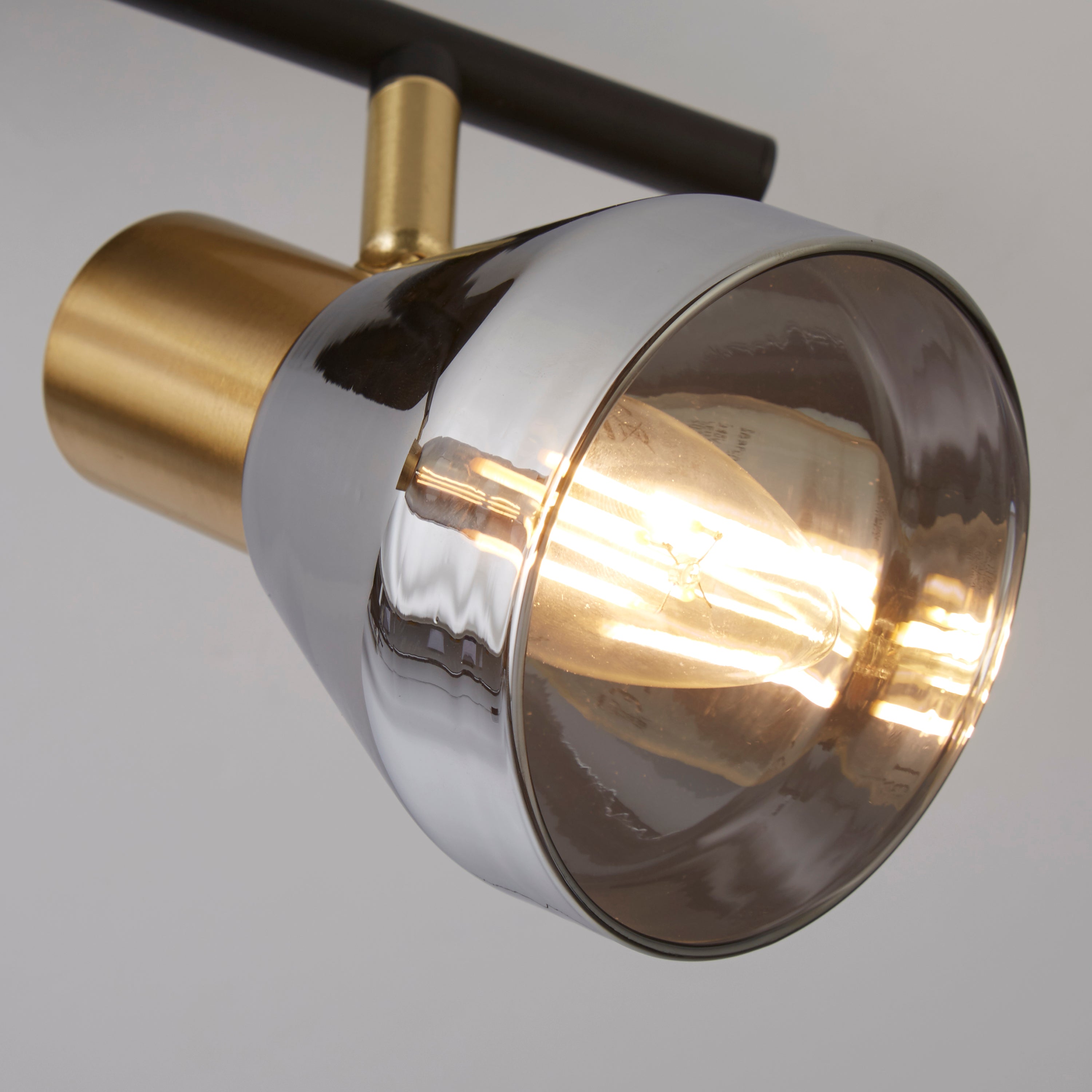Searchlight Westfield 2 Light Spotlight - Black, Satin Brass & Smoked Glass