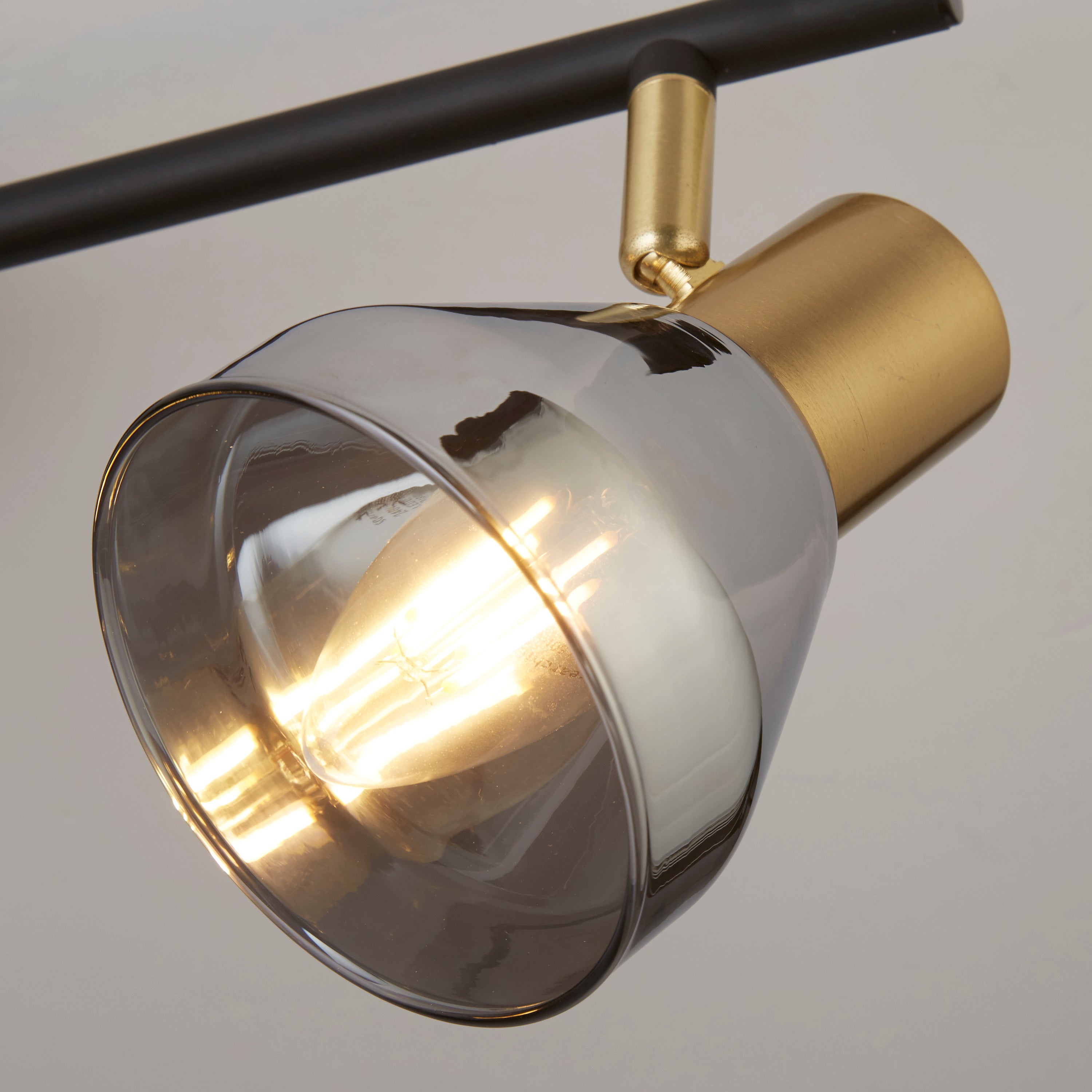 Searchlight Westfield 3 Light Spotlight- Black, Satin Brass & Smoked Glass