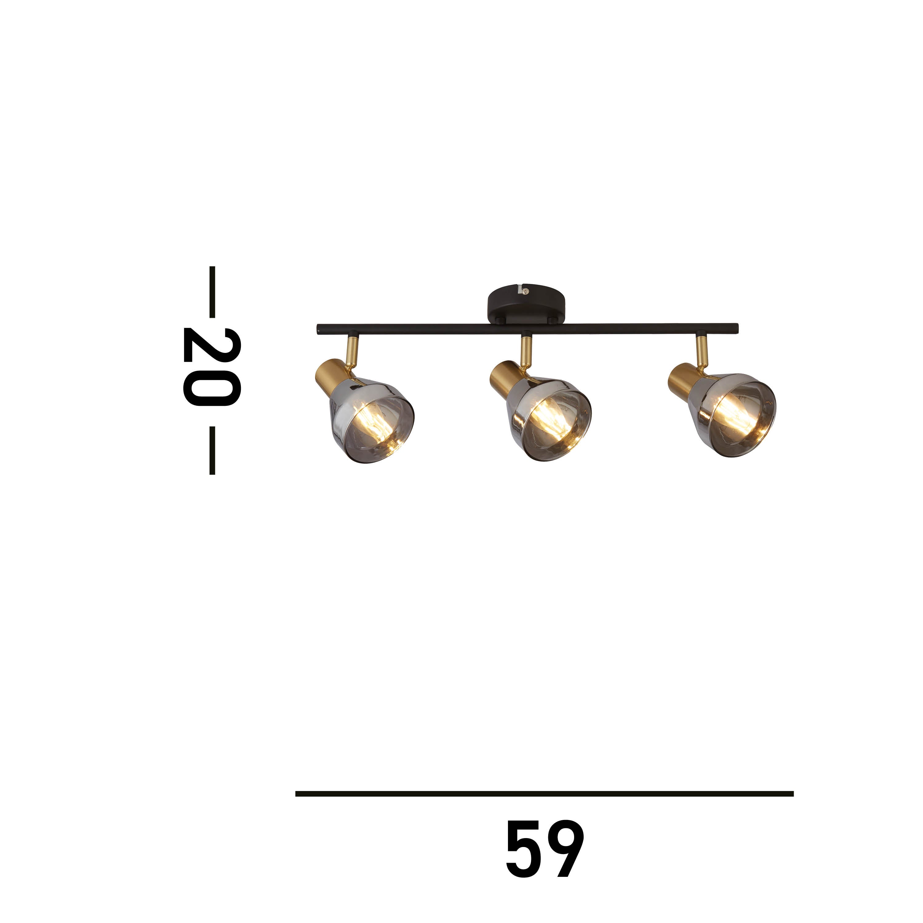 Searchlight Westfield 3 Light Spotlight- Black, Satin Brass & Smoked Glass