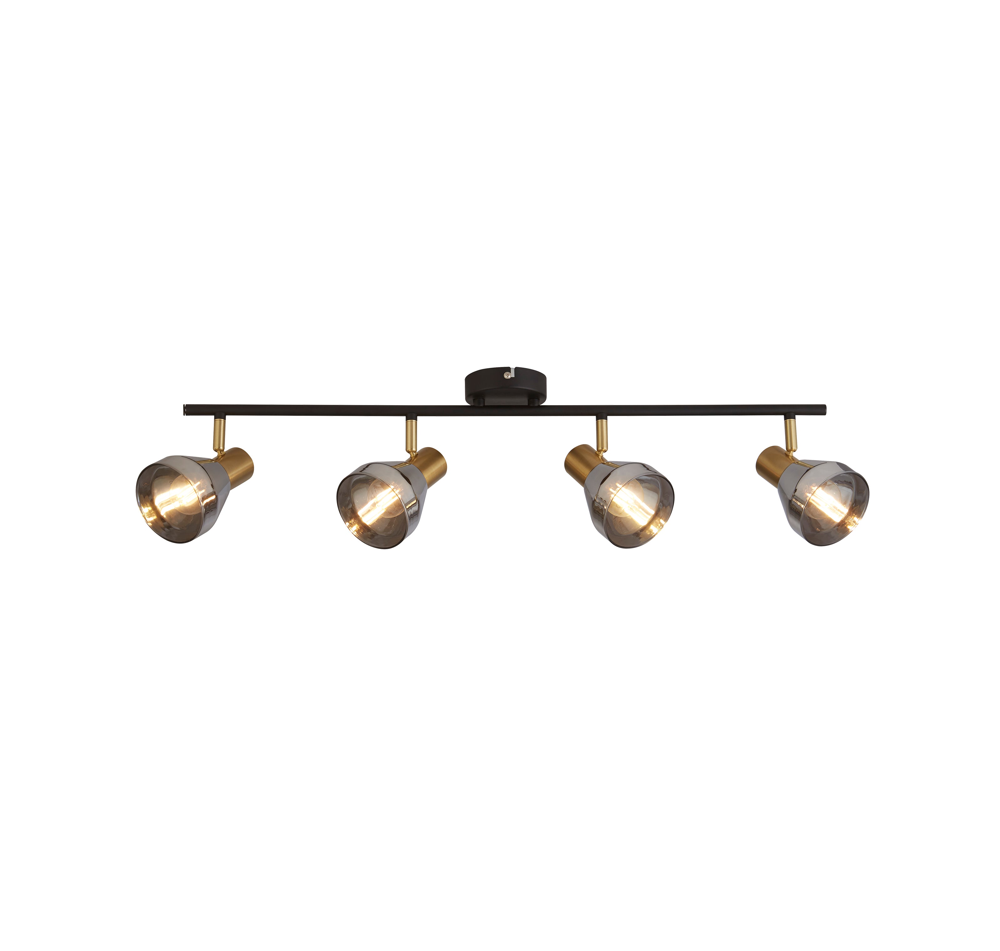 Searchlight Westfield 4 Light Spotlight- Black, Satin Brass & Smoked Glass