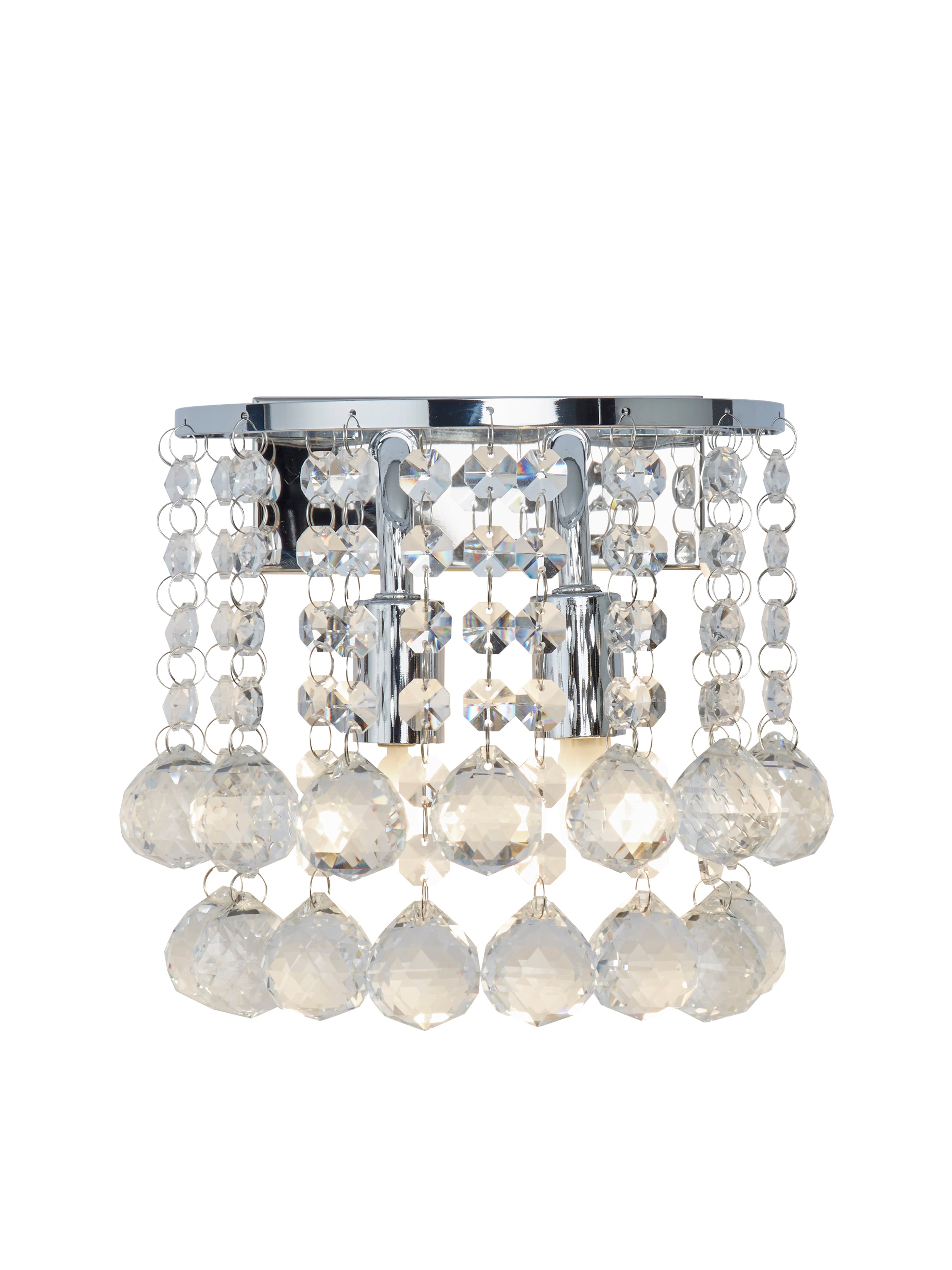 Searchlight Hampstead Chrome 2 Light Round Wall Bracket With Clear Crystal Balls