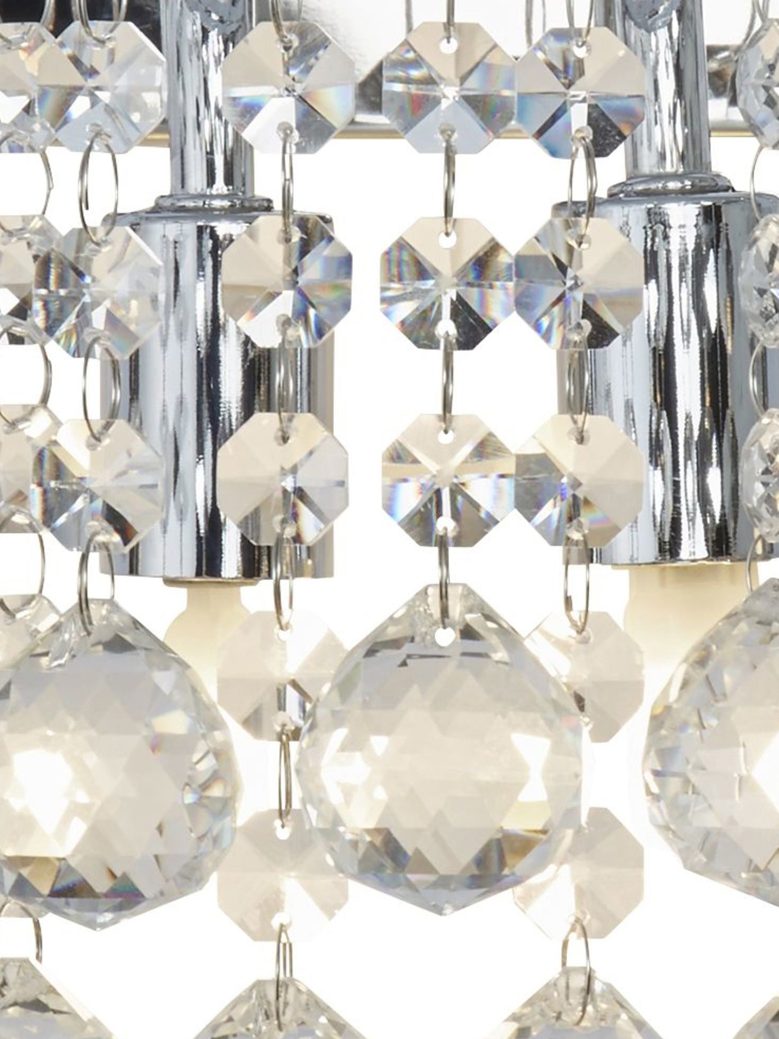 Searchlight Hampstead Chrome 2 Light Round Wall Bracket With Clear Crystal Balls