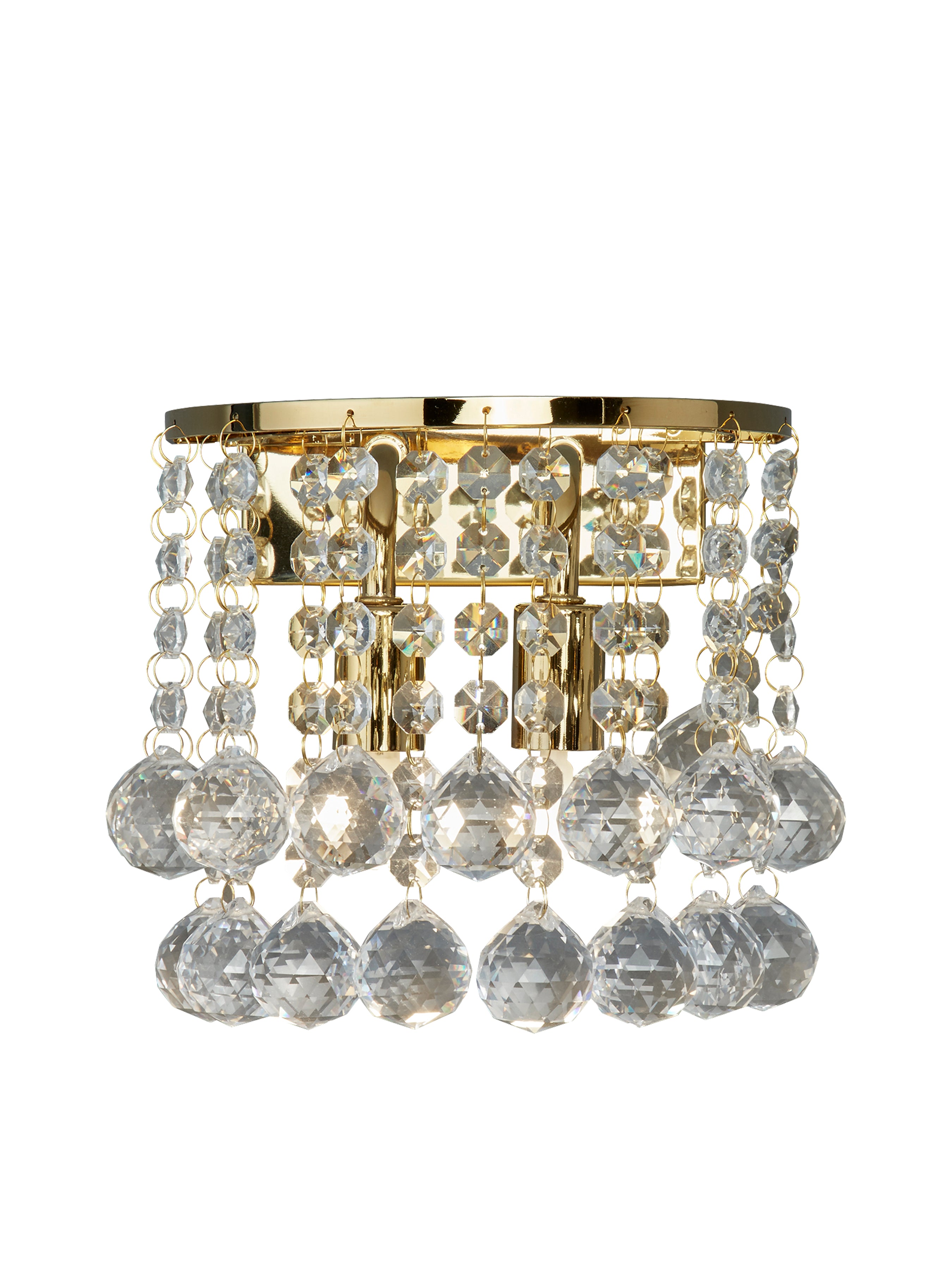 Searchlight Hampstead Gold 2 Light Round Wall Light - Clear Crystal Ball