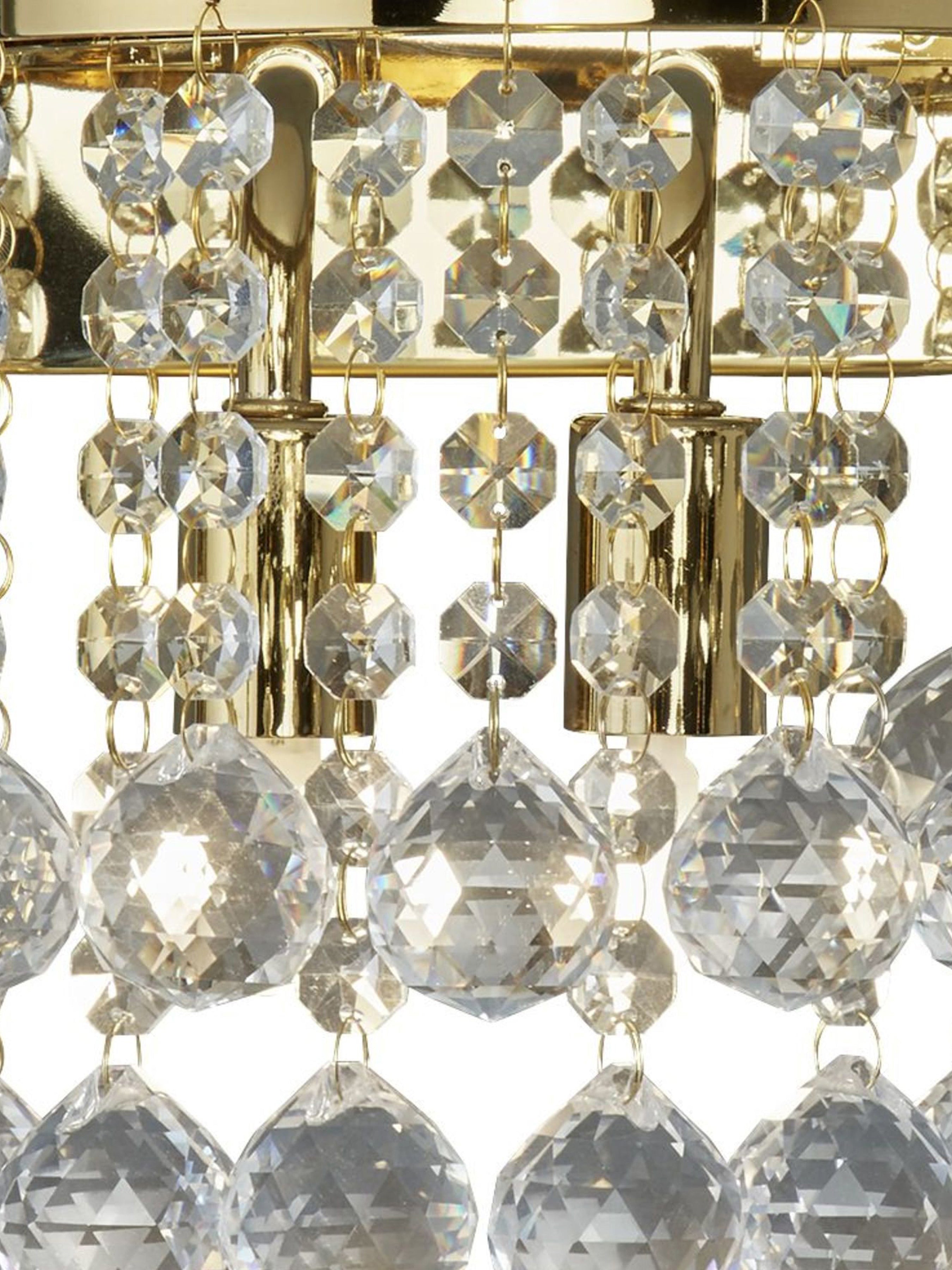 Searchlight Hampstead Gold 2 Light Round Wall Light - Clear Crystal Ball