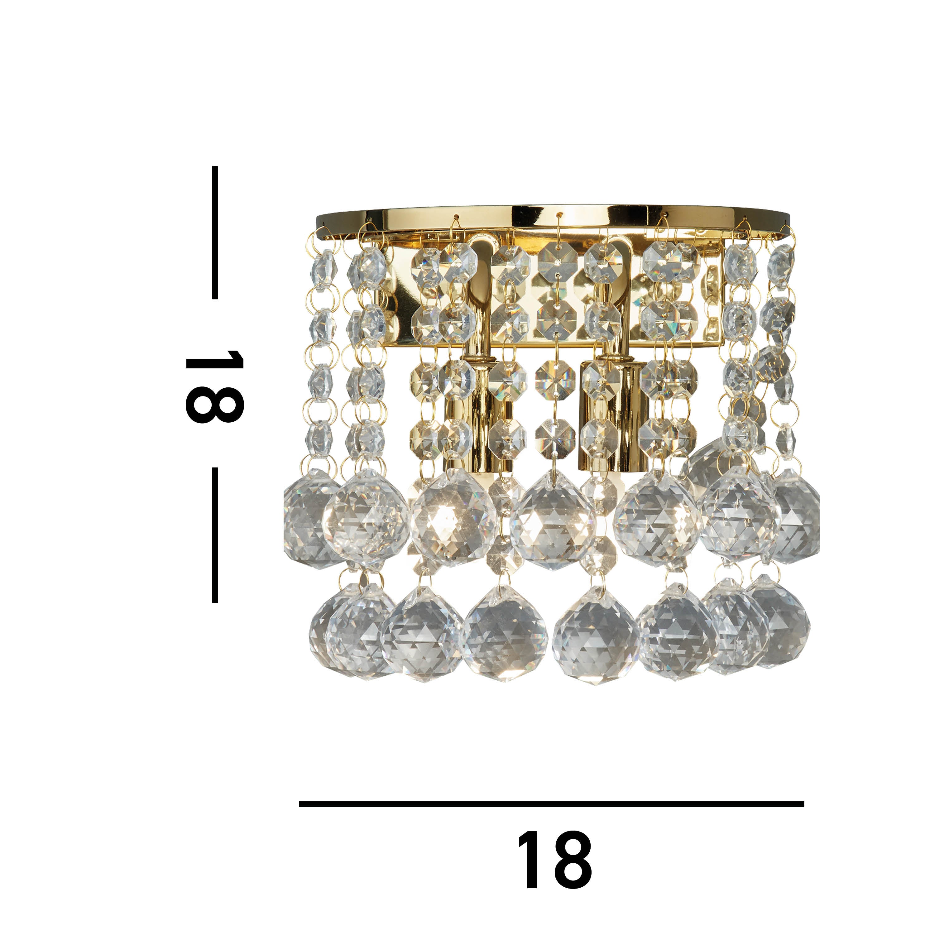 Searchlight Hampstead Gold 2 Light Round Wall Light - Clear Crystal Ball