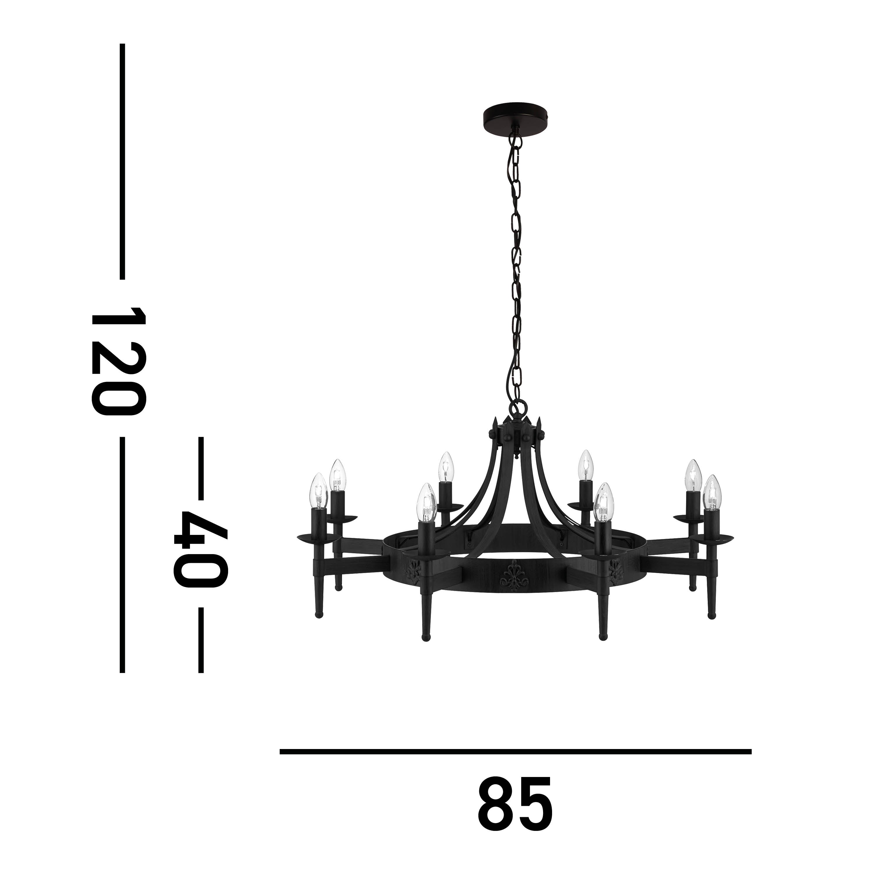Searchlight Cadogan II 8 Light Pendant - Wrought Iron Black
