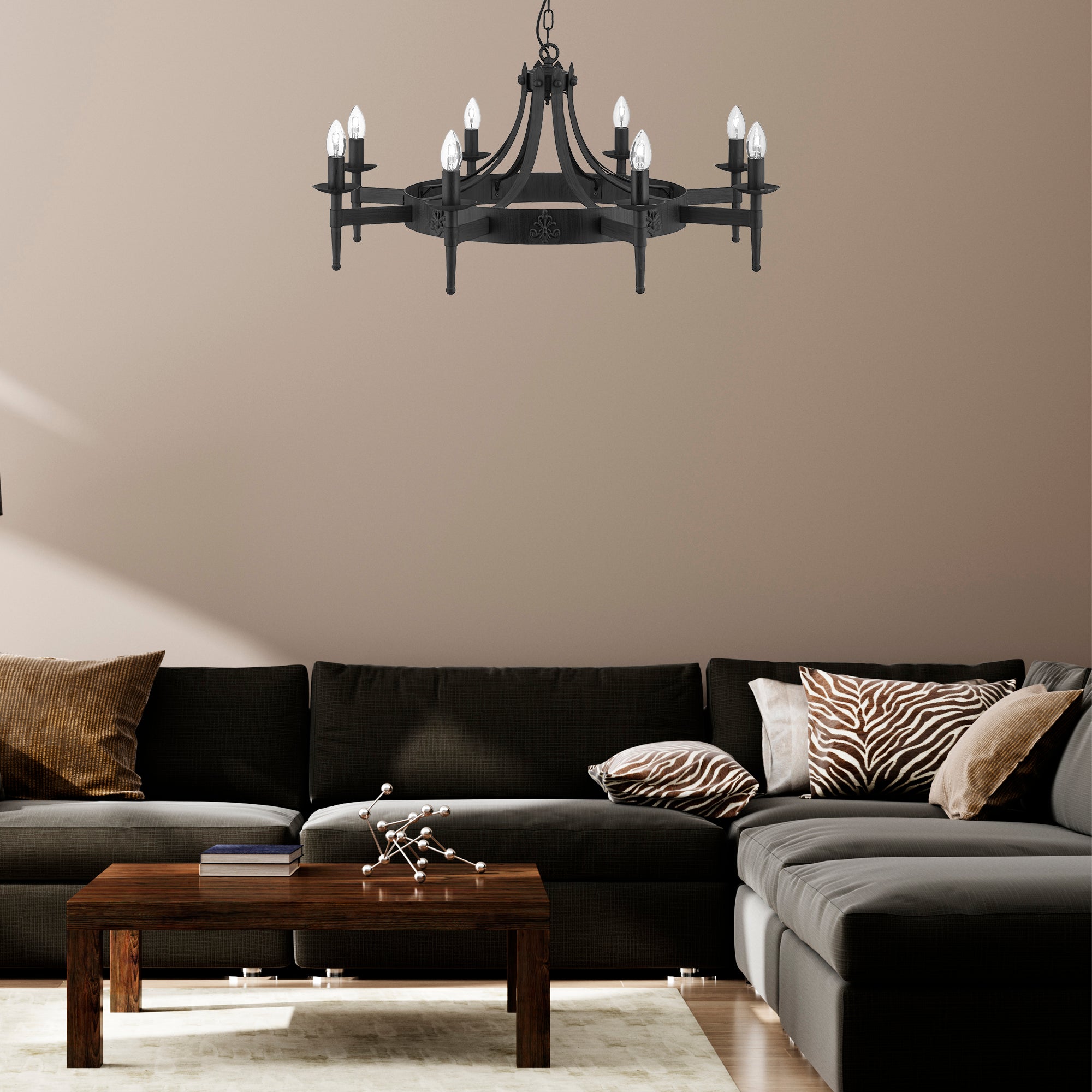 Searchlight Cadogan II 8 Light Pendant - Wrought Iron Black