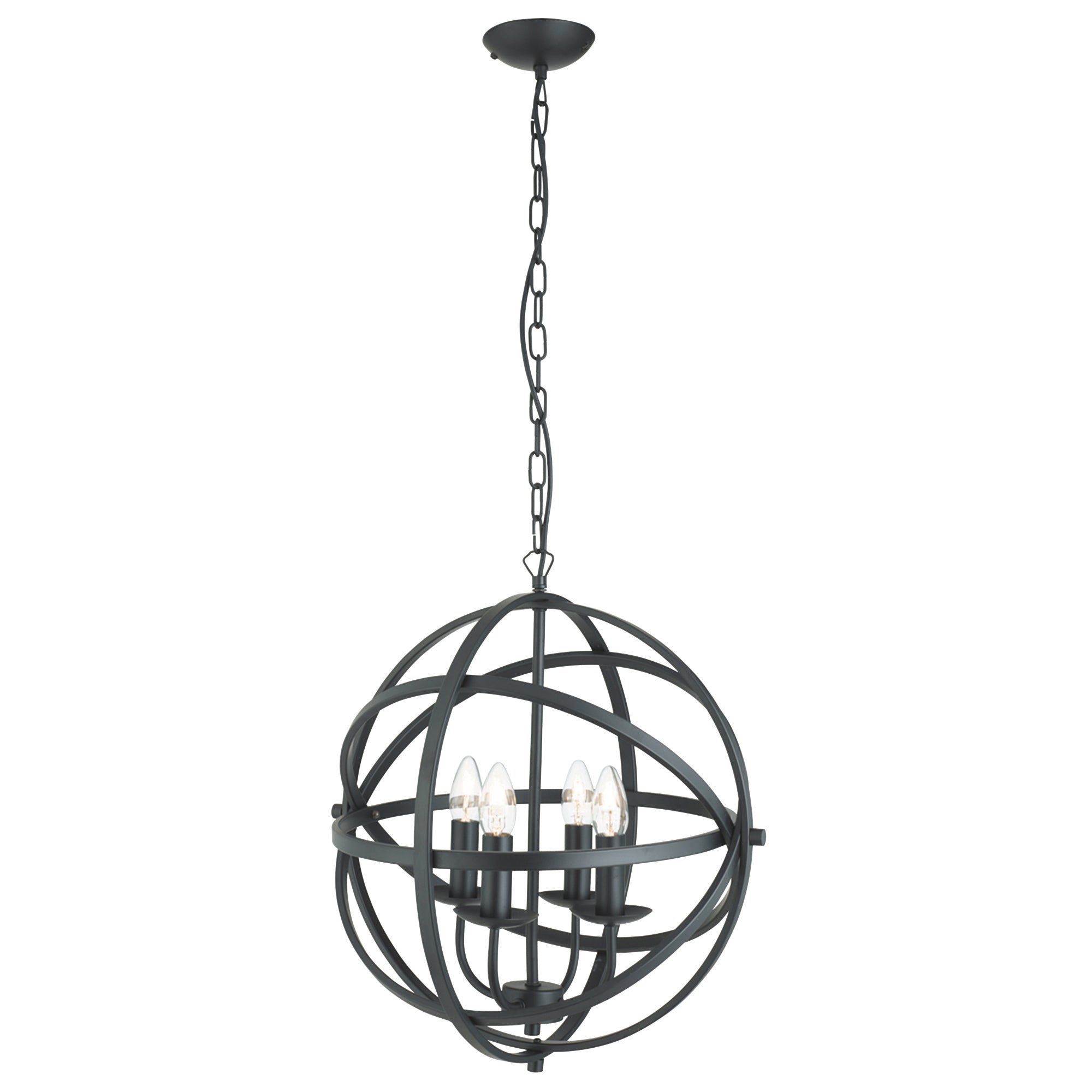 Searchlight Oliver 4 Light Cage Frame Orb Pendant, Matt Black