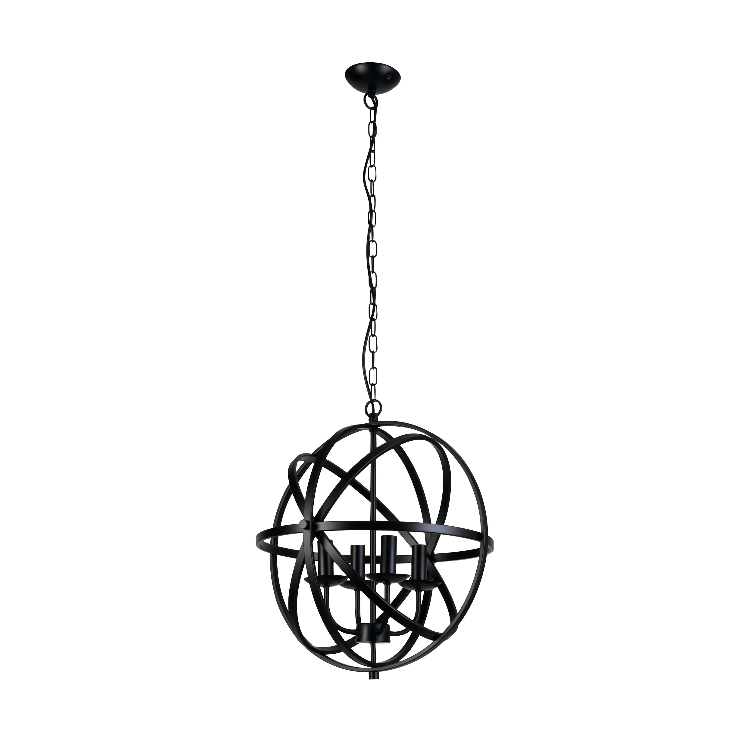 Searchlight Oliver 4 Light Cage Frame Orb Pendant, Matt Black