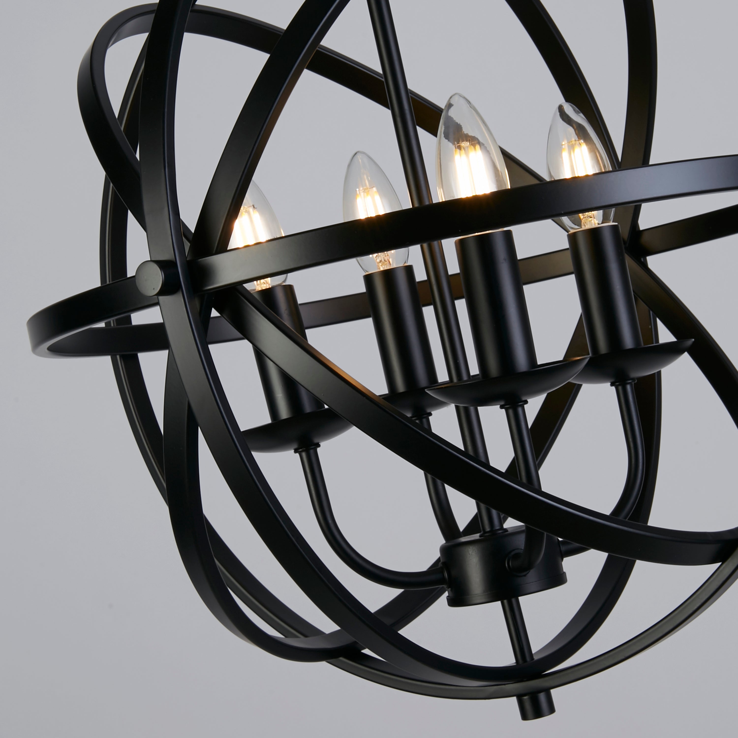 Searchlight Oliver 4 Light Cage Frame Orb Pendant, Matt Black