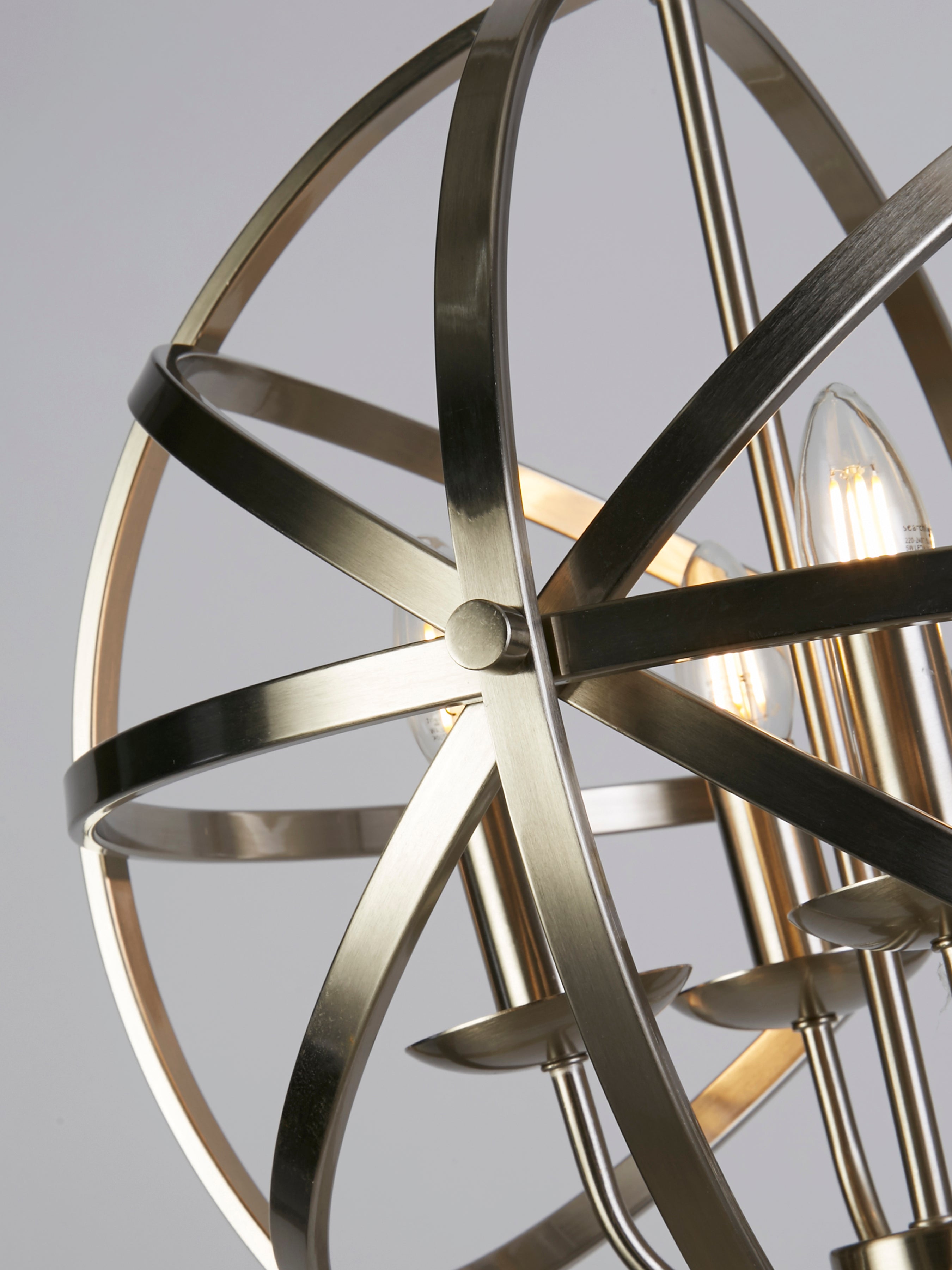 Searchlight Oliver 4 Light Cage Frame Orb Pendant, Satin Silver