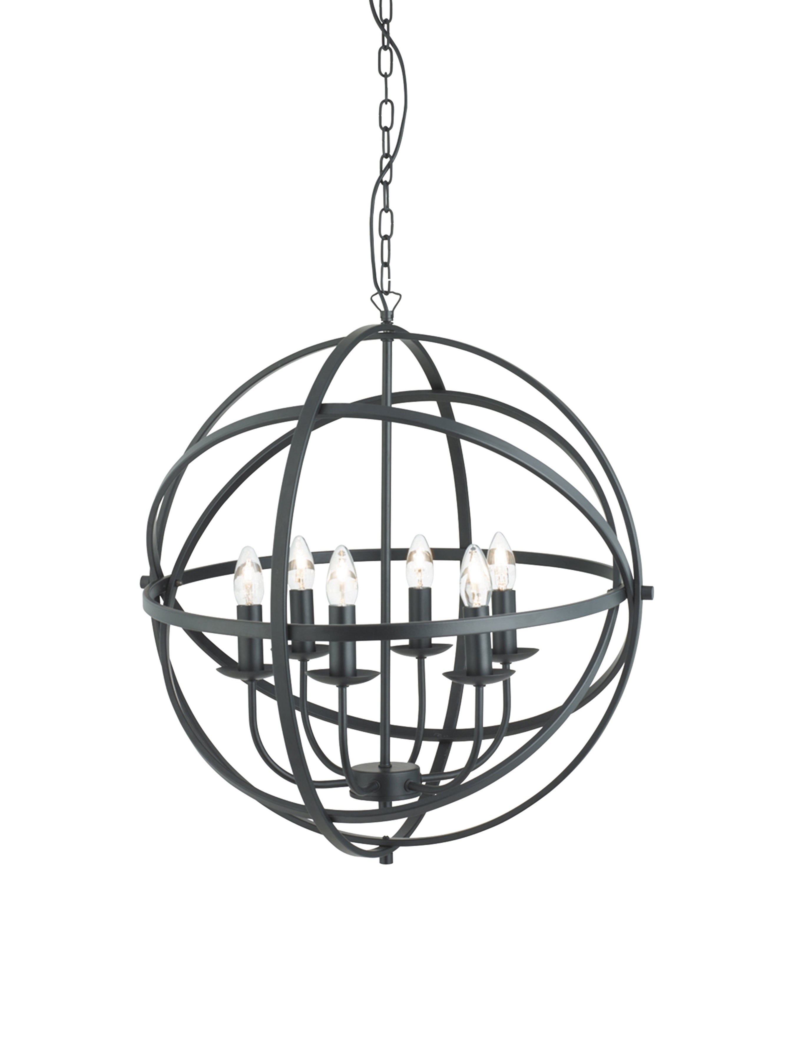 Searchlight Oliver 6 Light Cage Frame Orb Pendant, Matt Black