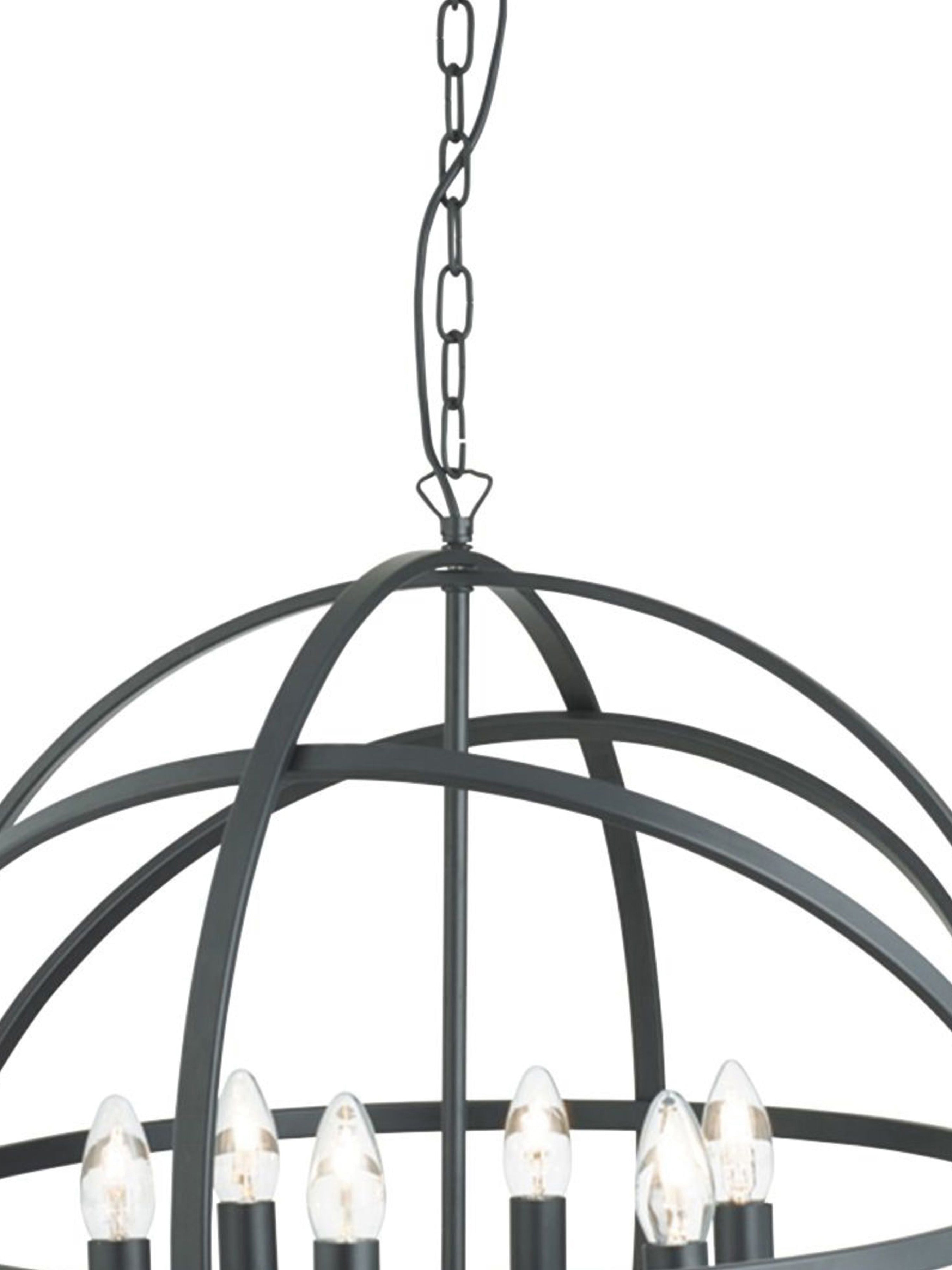Searchlight Oliver 6 Light Cage Frame Orb Pendant, Matt Black