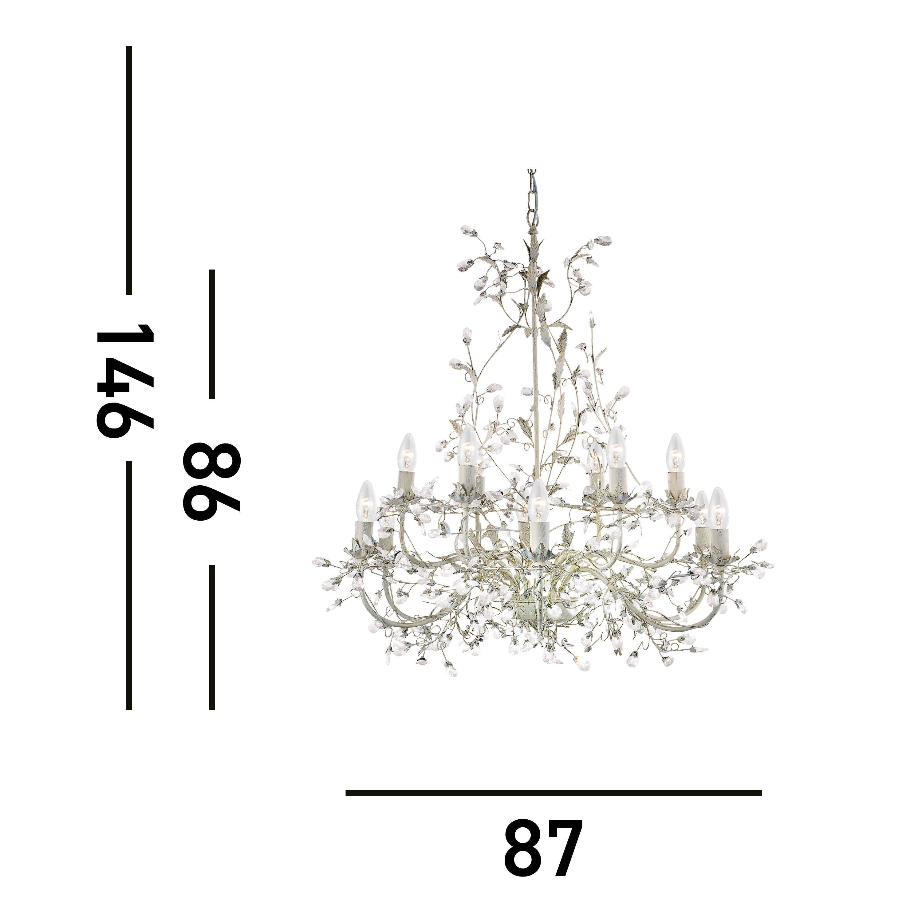 Searchlight Aikin 12 Light Chandelier - Cream, Gold & Glass