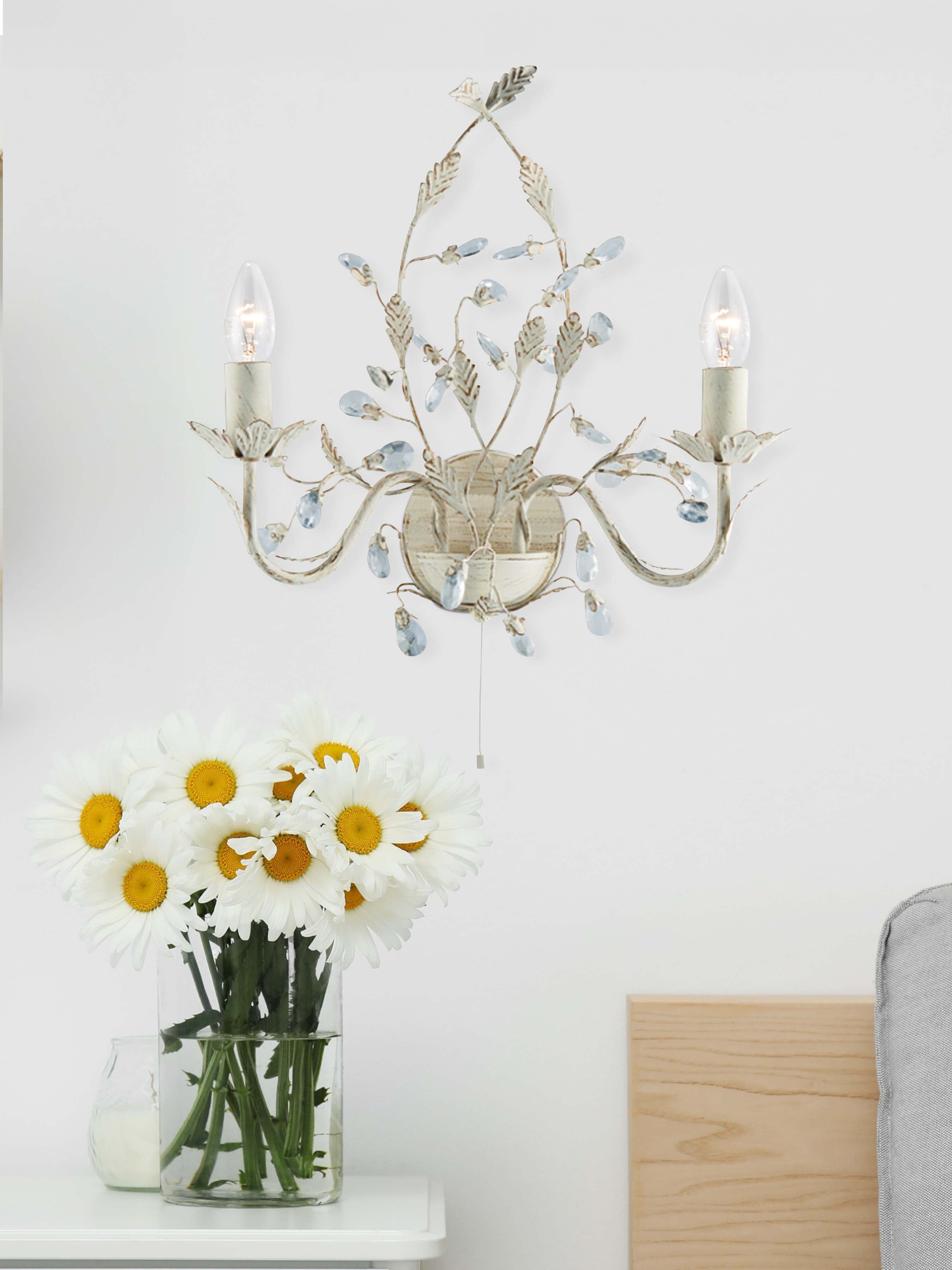 Searchlight Aikin Cream Gold Finish 2 Light Wall Bracket With Crystal Dressing