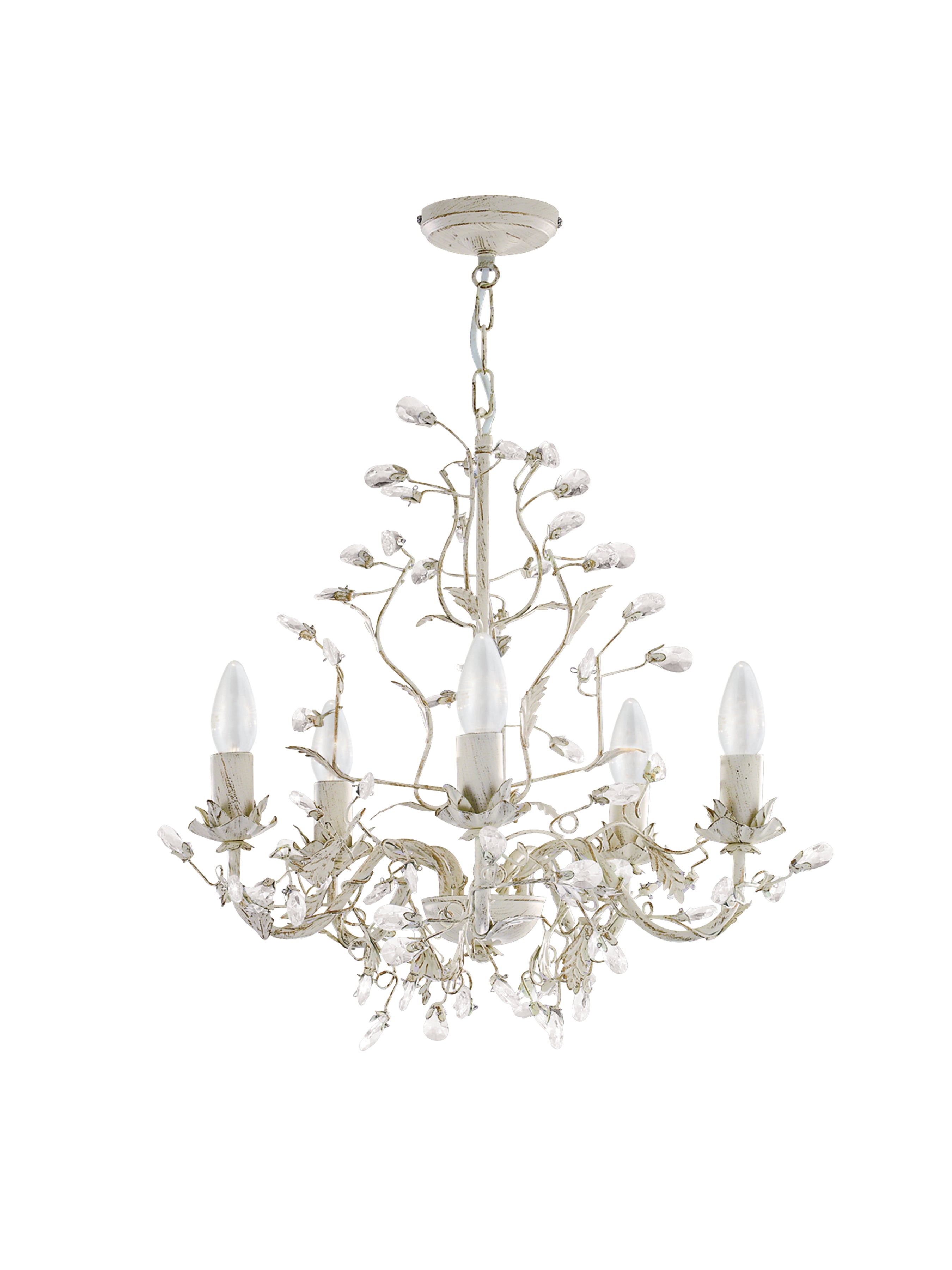 Searchlight Aikin Cream Gold Finish 5 Light Chandelier With Crystal Dressing