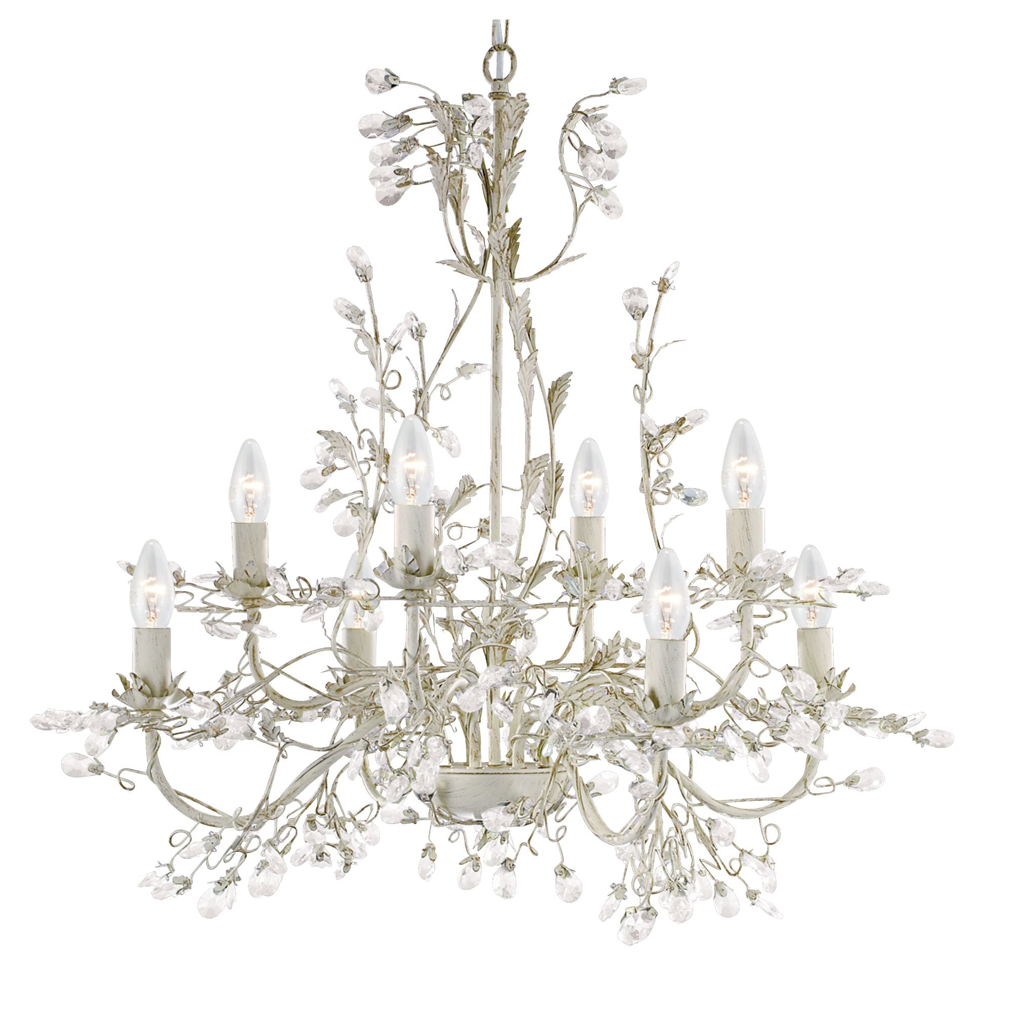 Searchlight Aikin 8 Light Chandelier - Cream, Gold & Glass