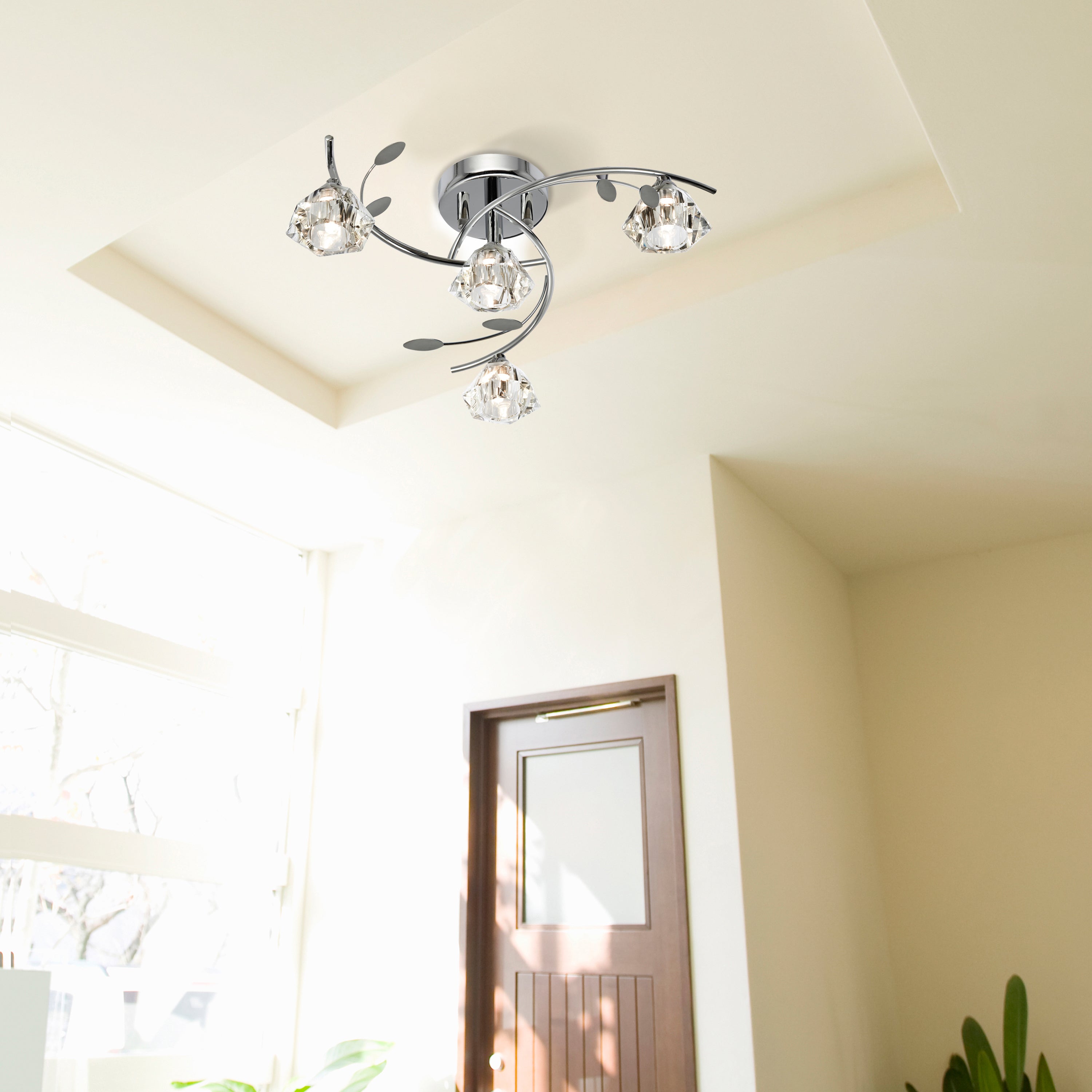 Searchlight Shotwick - 4 Light Semi-Flush Fitting, Chrome, Clear Glass