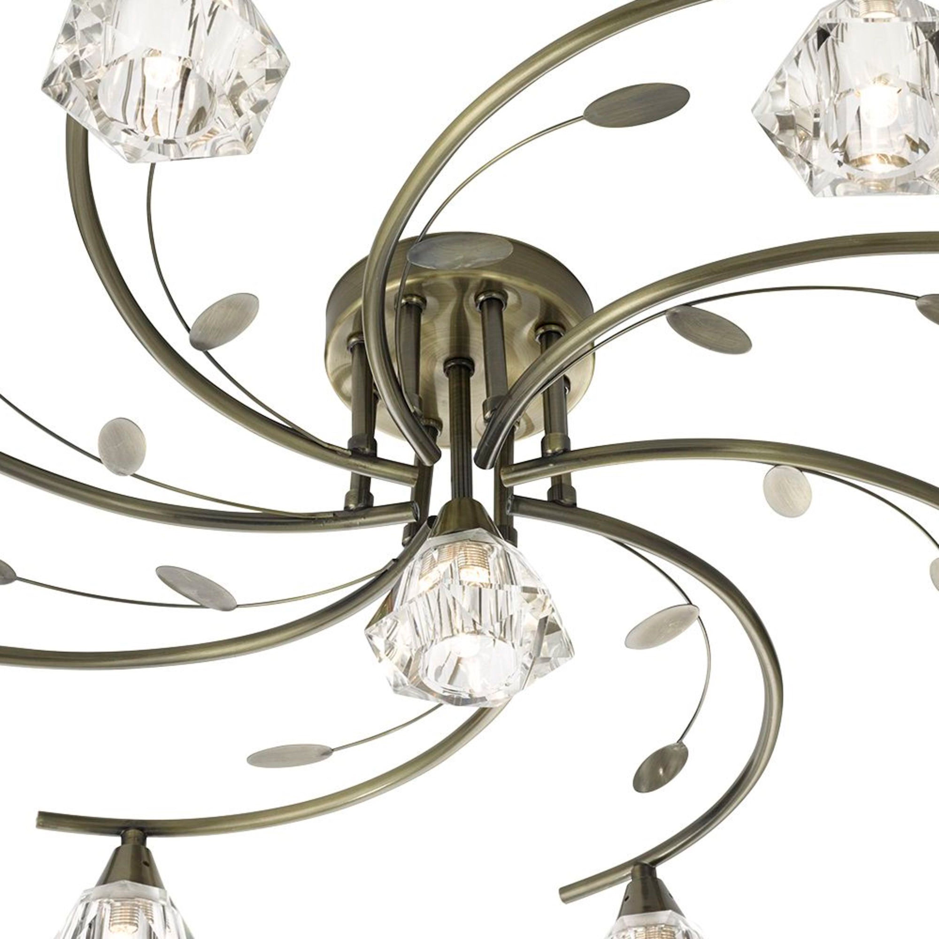 Searchlight Shotwick - 9 Light Semi-Flush Fitting, Antique Brass, Clear Glass