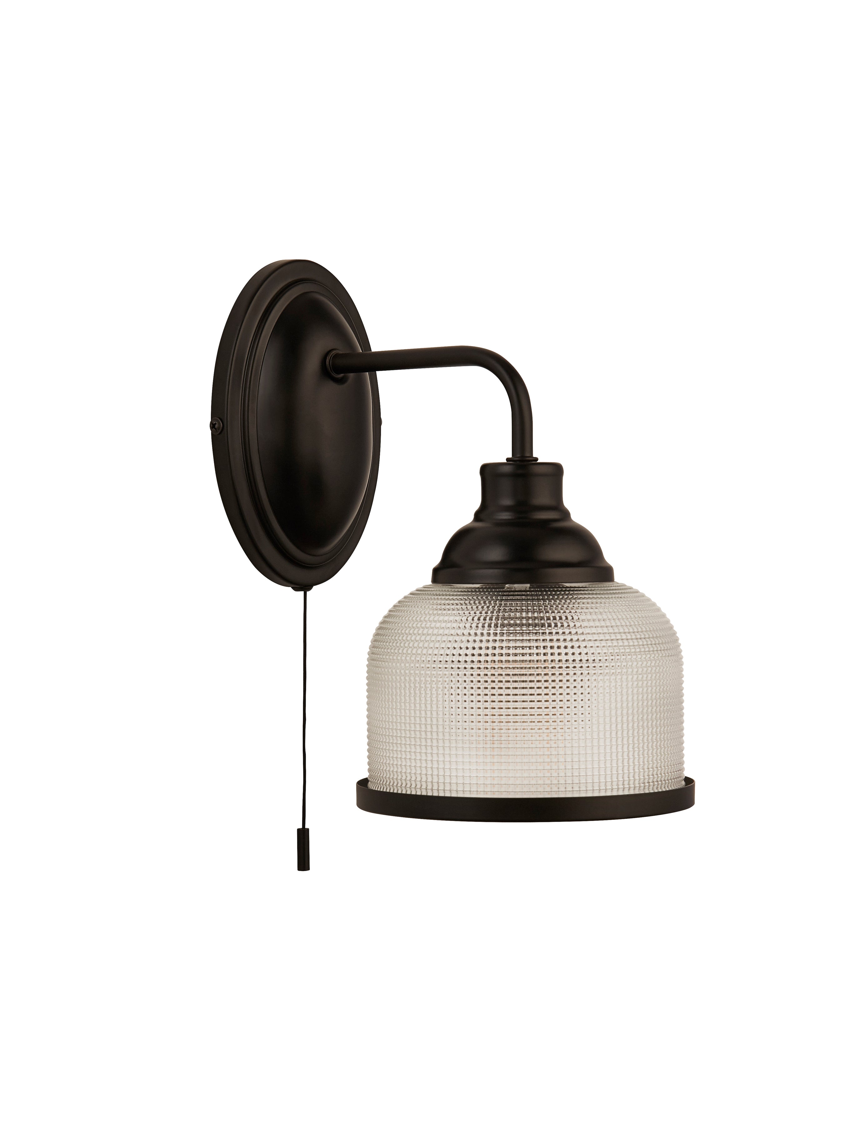 Searchlight Handel Wall Light - Matt Black Metal,Holophane Style Glass