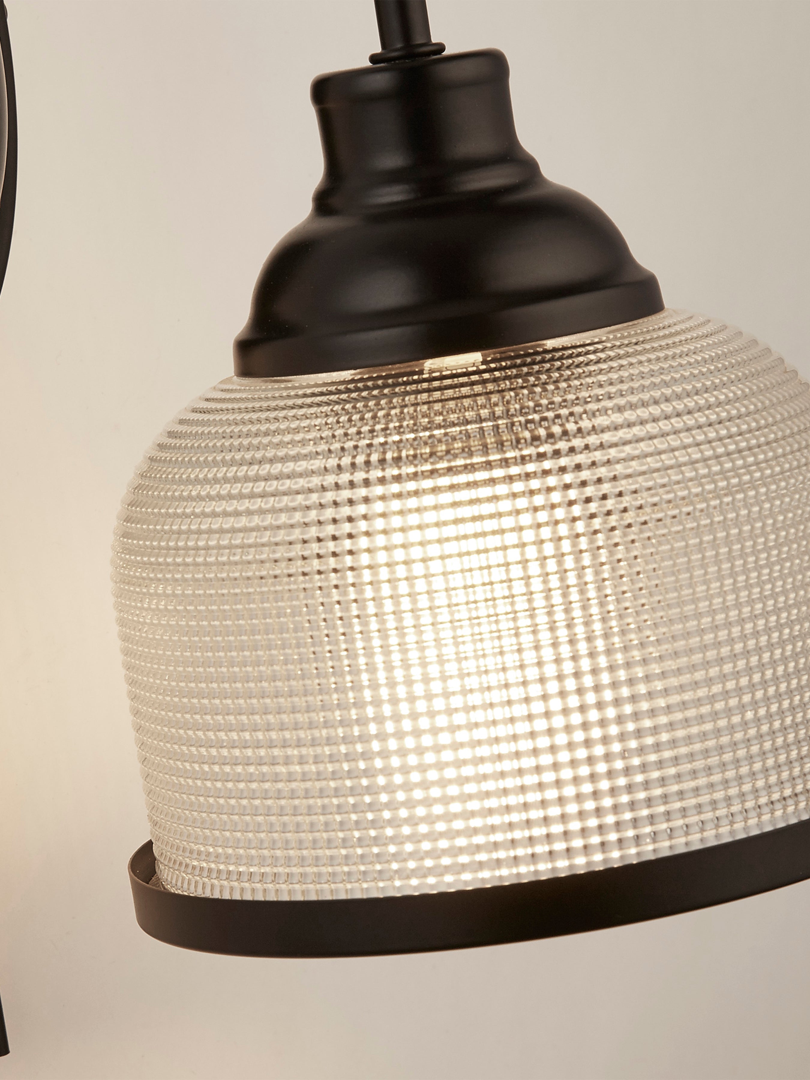 Searchlight Handel Wall Light - Matt Black Metal,Holophane Style Glass