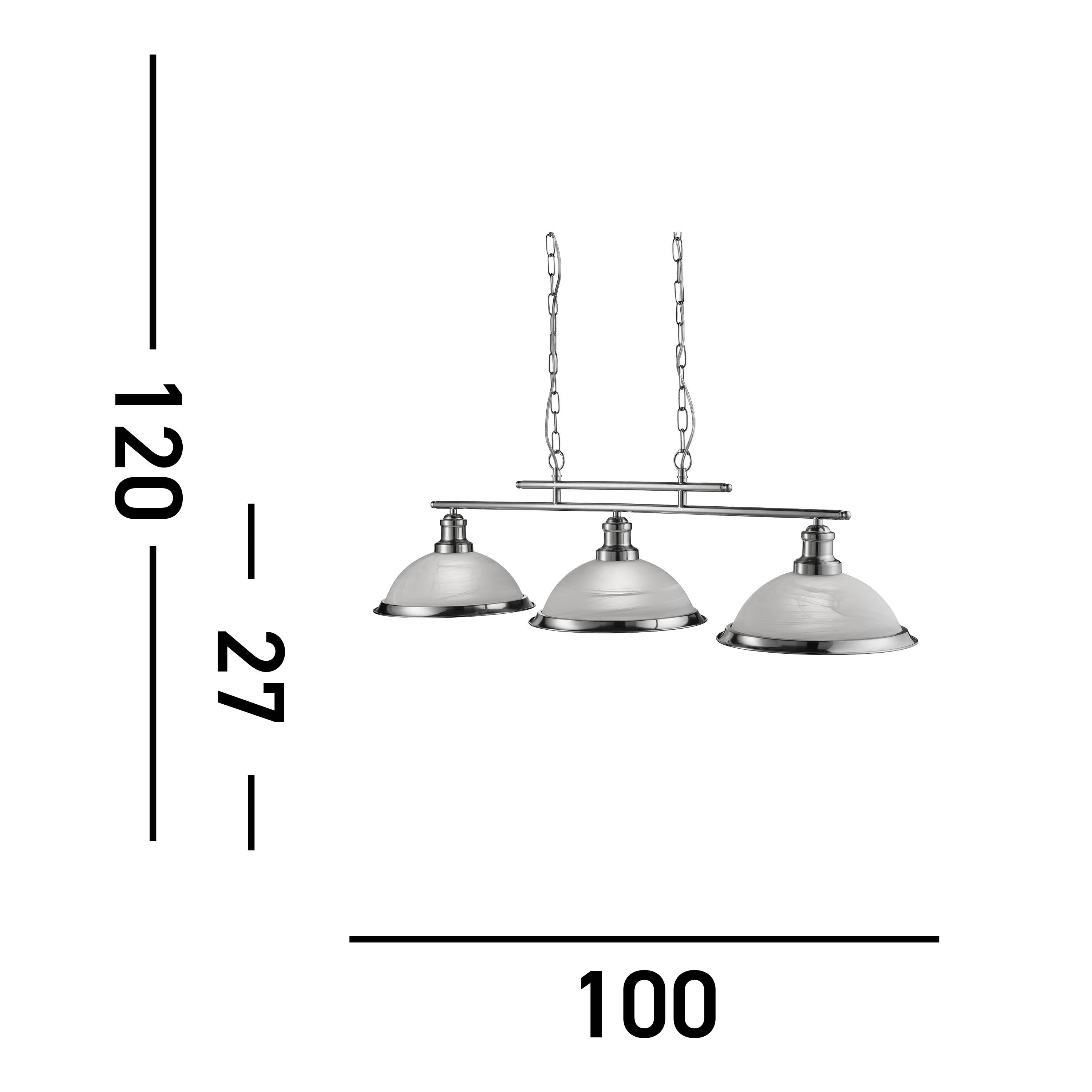 Searchlight Beech 3 Light Ceiling Bar - Satin Silver & Marble Glass