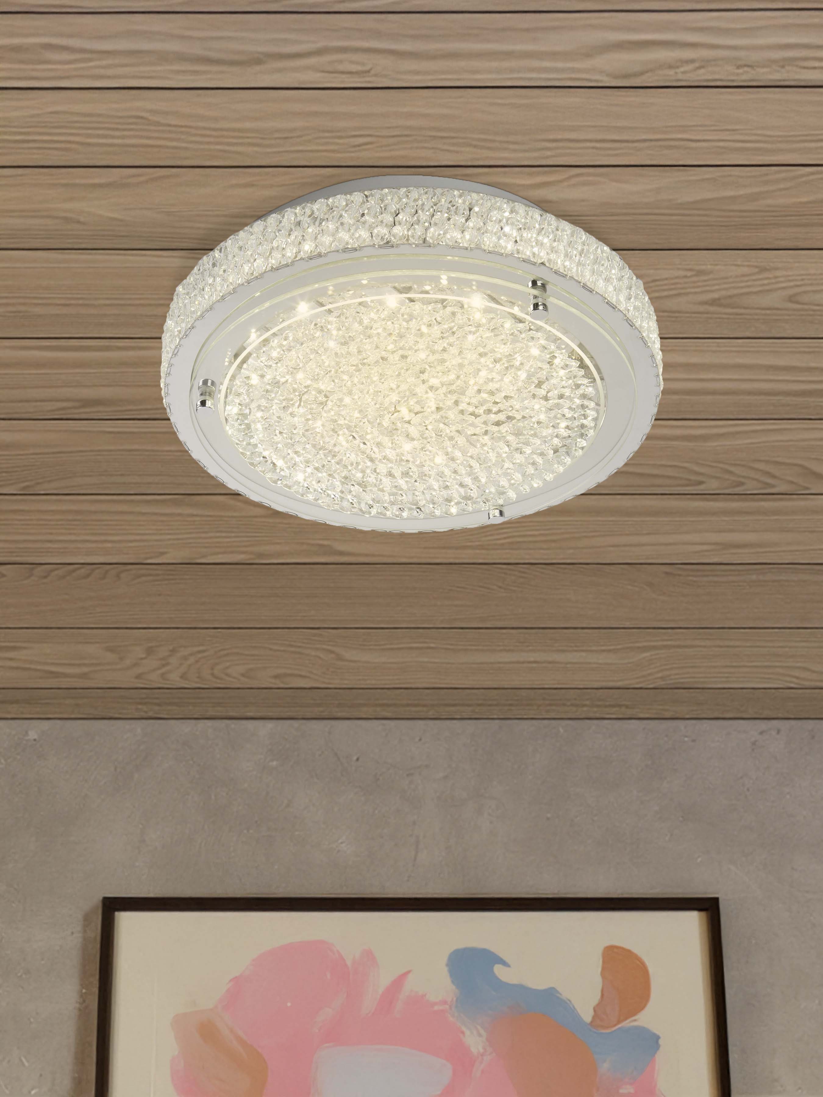 Searchlight Viola LED Ceiling Flush (Diameter 40cm), Chrome, Clear Crystal Centre Deco