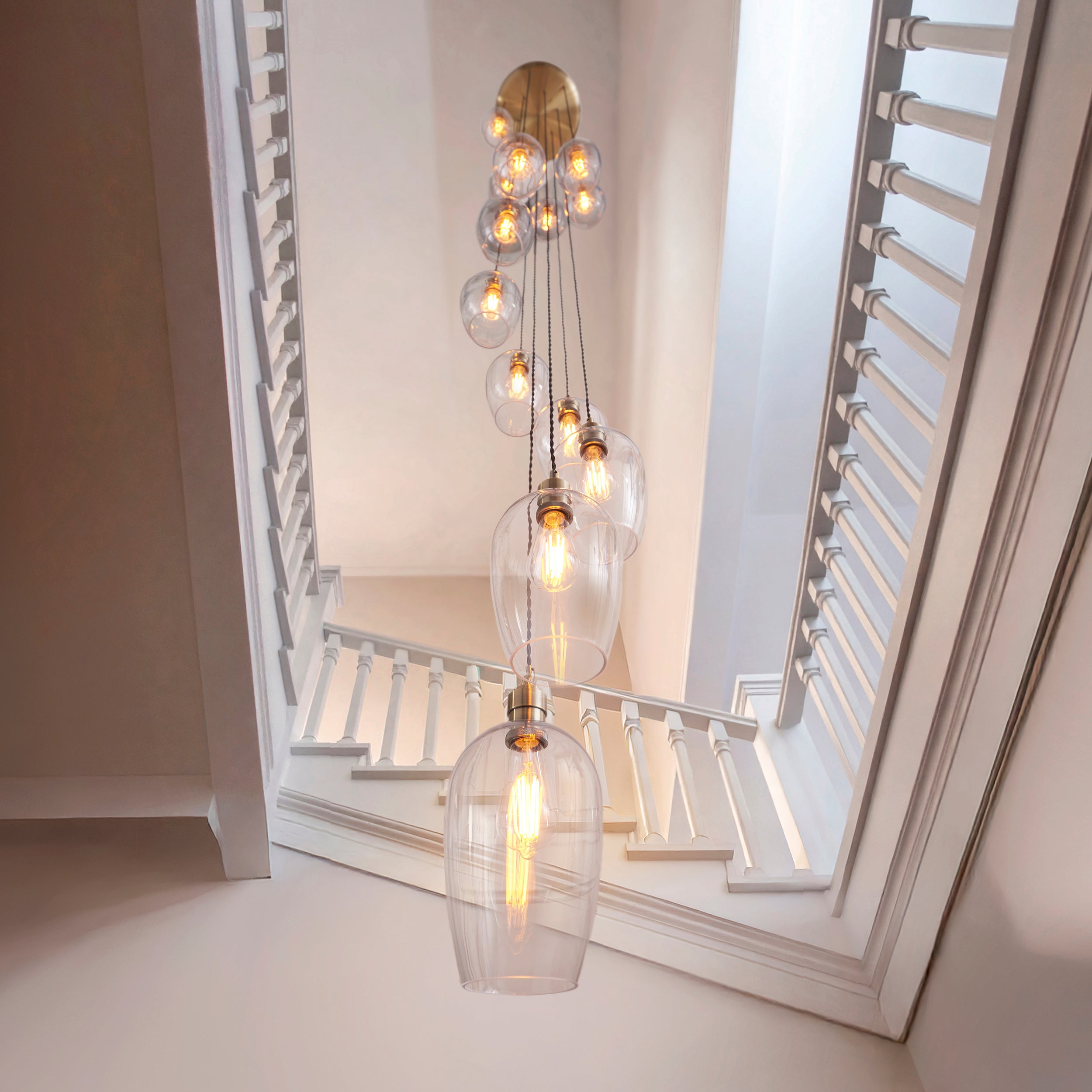 Utopia Finesse 13 Light Cascade Ceiling Pendant - Antique Brass & Clear Glass