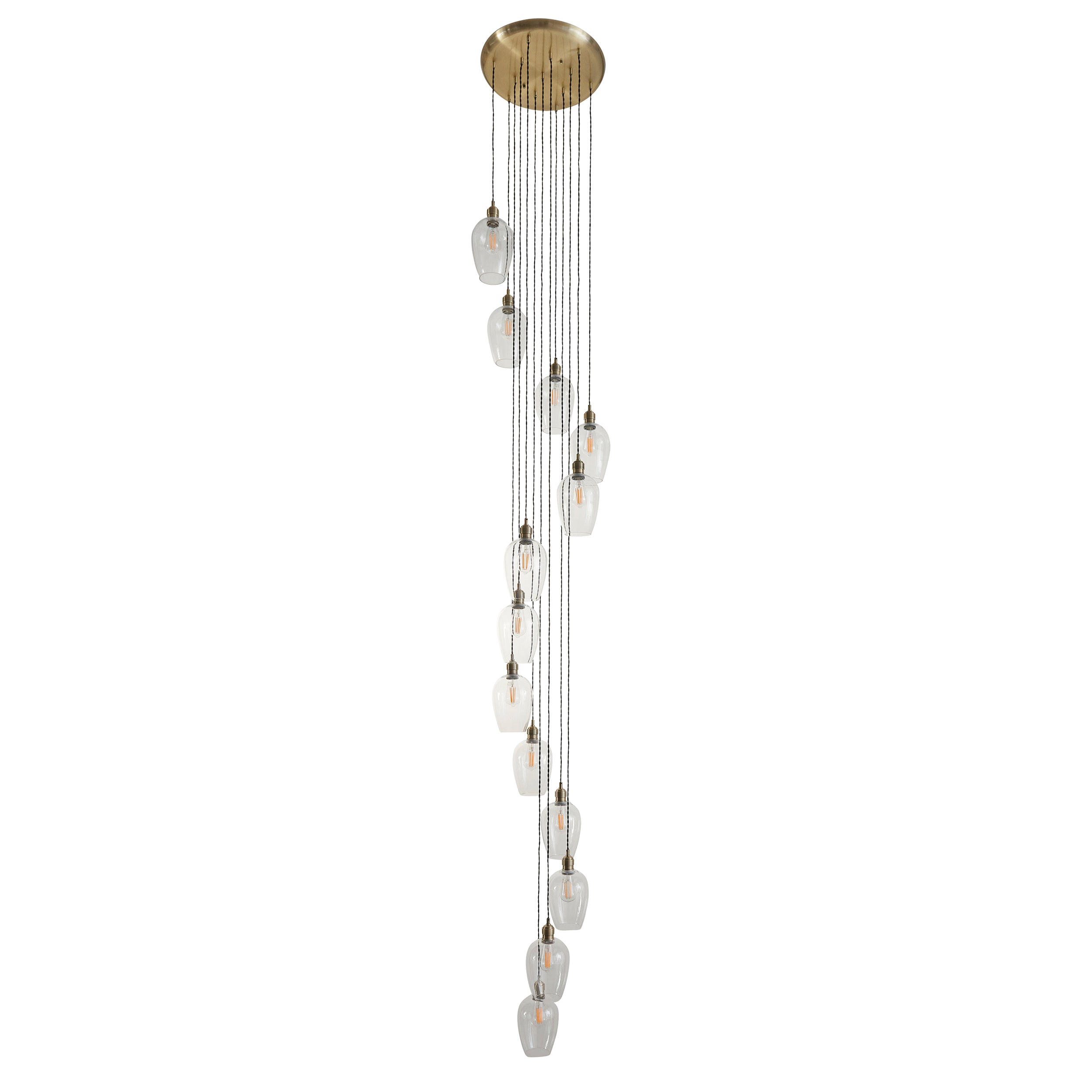 Utopia Finesse 13 Light Cascade Ceiling Pendant - Antique Brass & Clear Glass