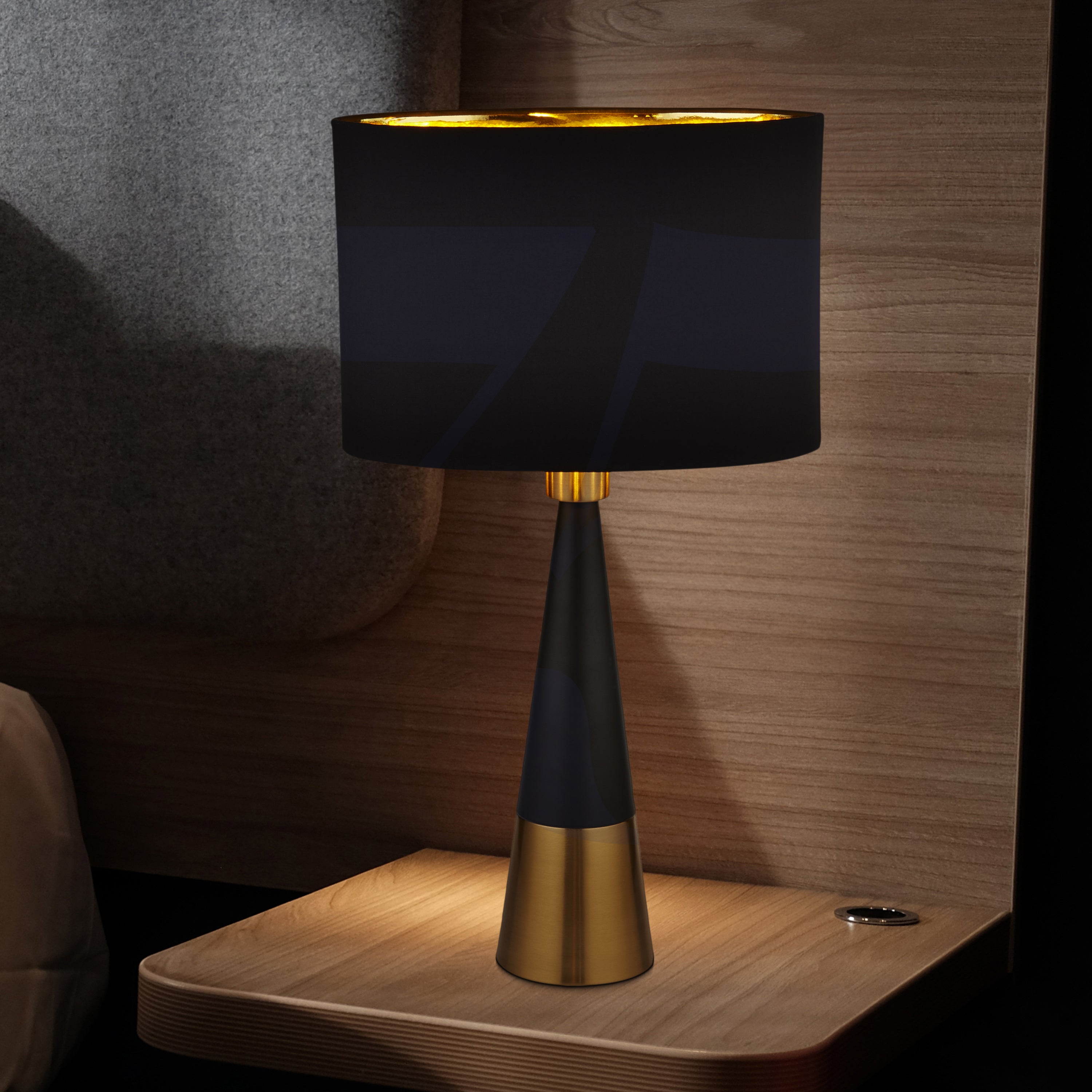 Searchlight Carly Table Lamp - Antique Copper, Black Shade & Gold Interior