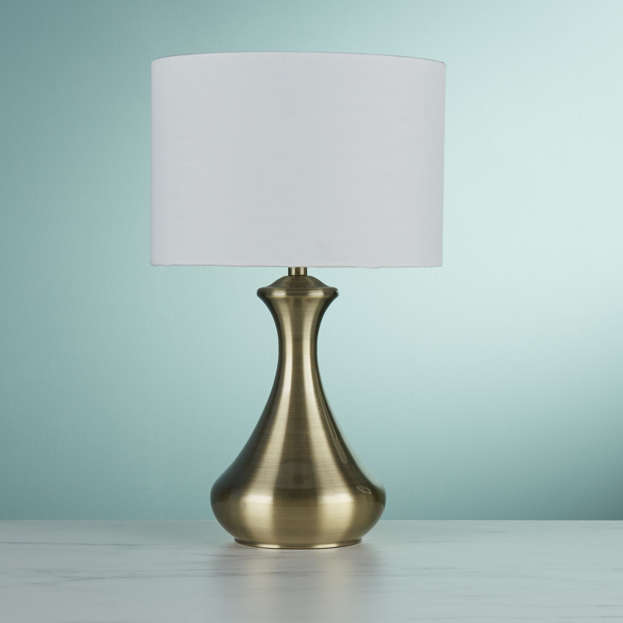 Searchlight Touch Lamp - Antique Brass & Cream Shade