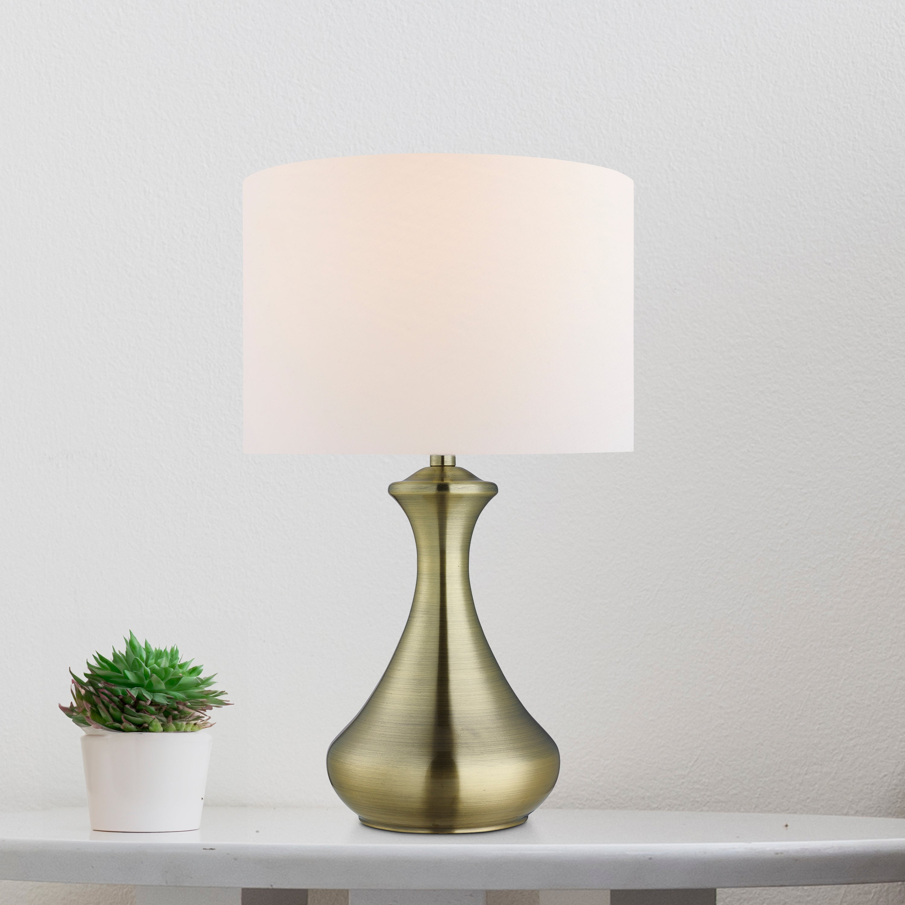 Searchlight Touch Lamp - Antique Brass & Cream Shade