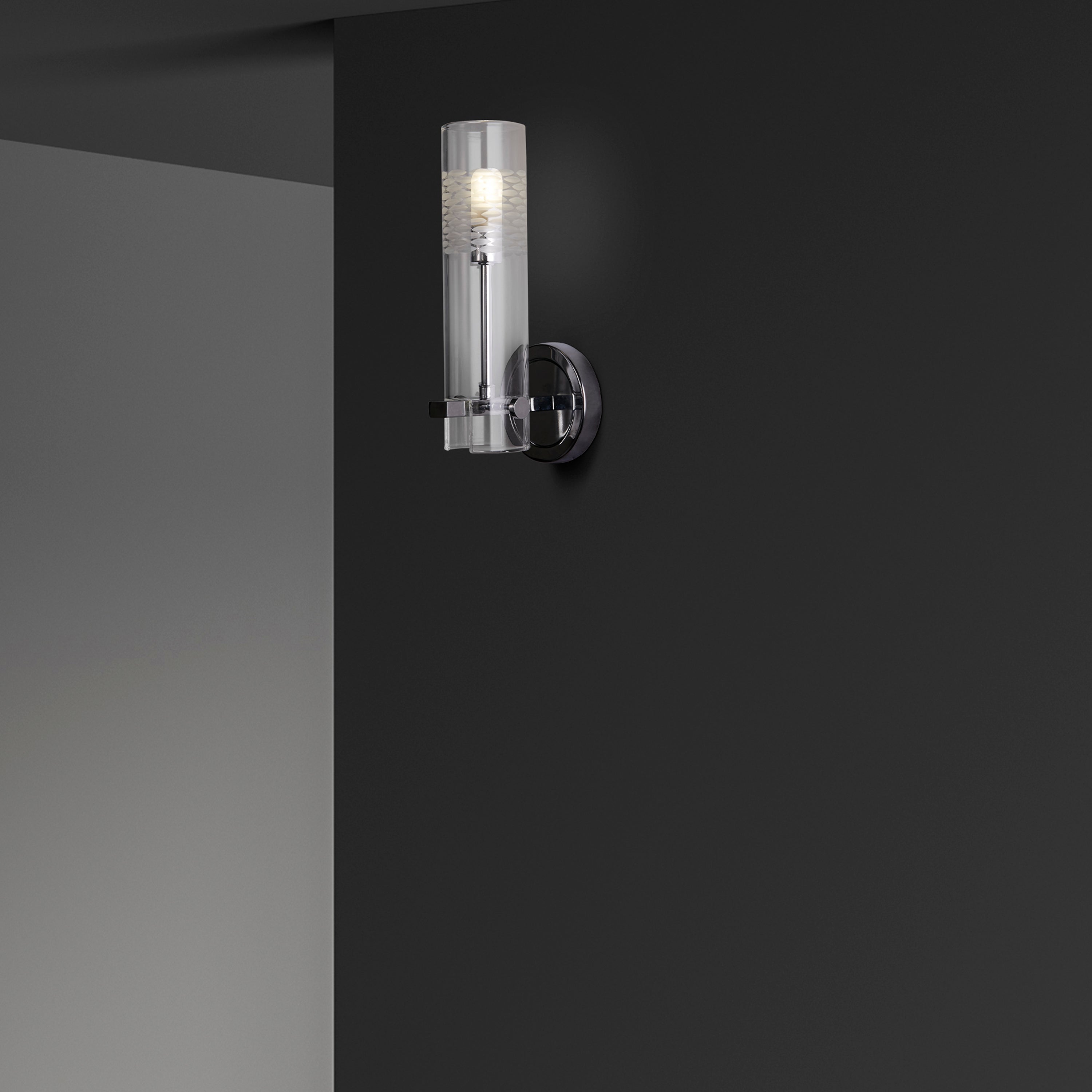 Searchlight Scholar Bathroom Wall Light - Chrome Metal & Clear Etched Glass