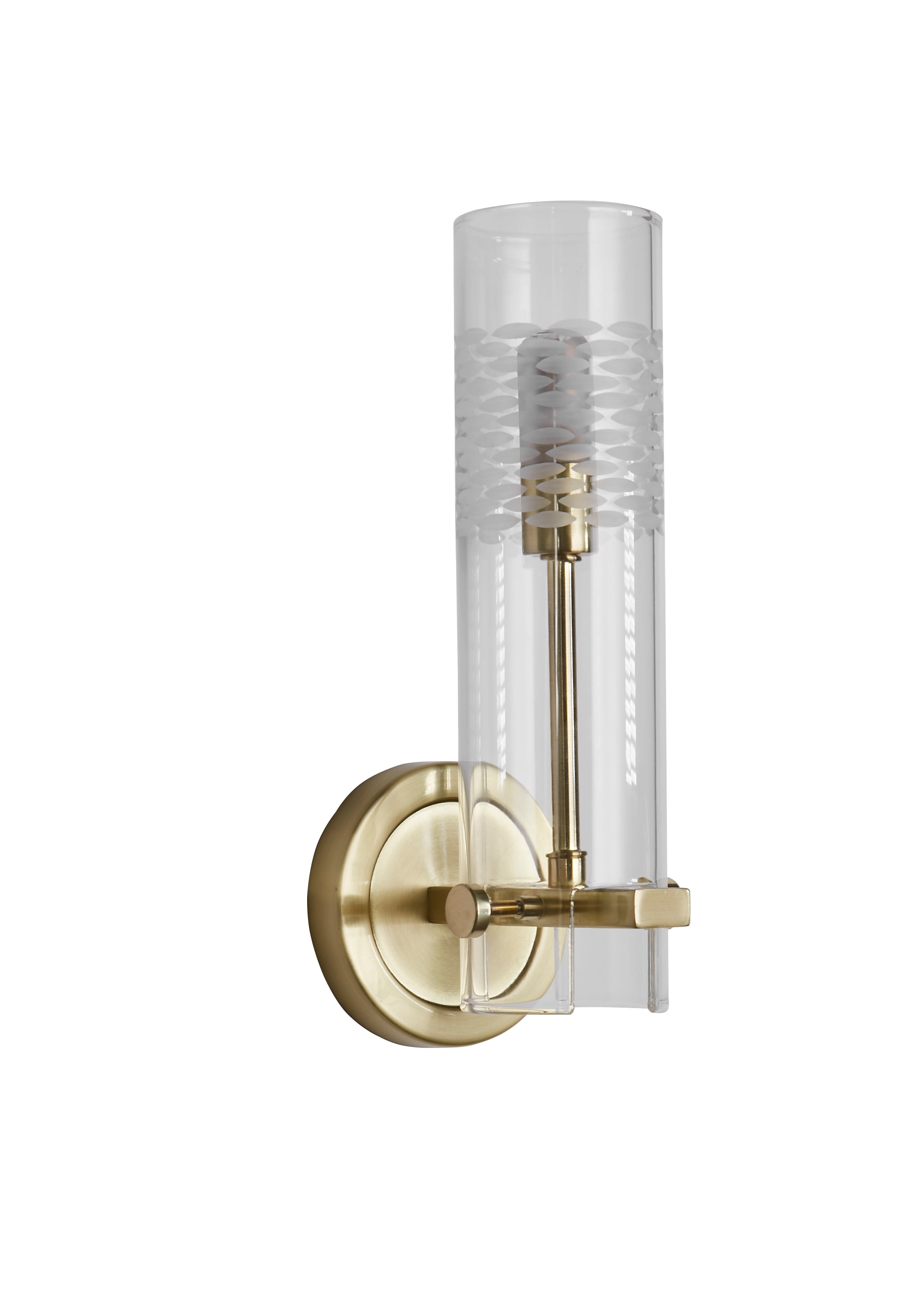Searchlight Scholar Bathroom Wall Light - Satin Brass & Clear Etched Glass