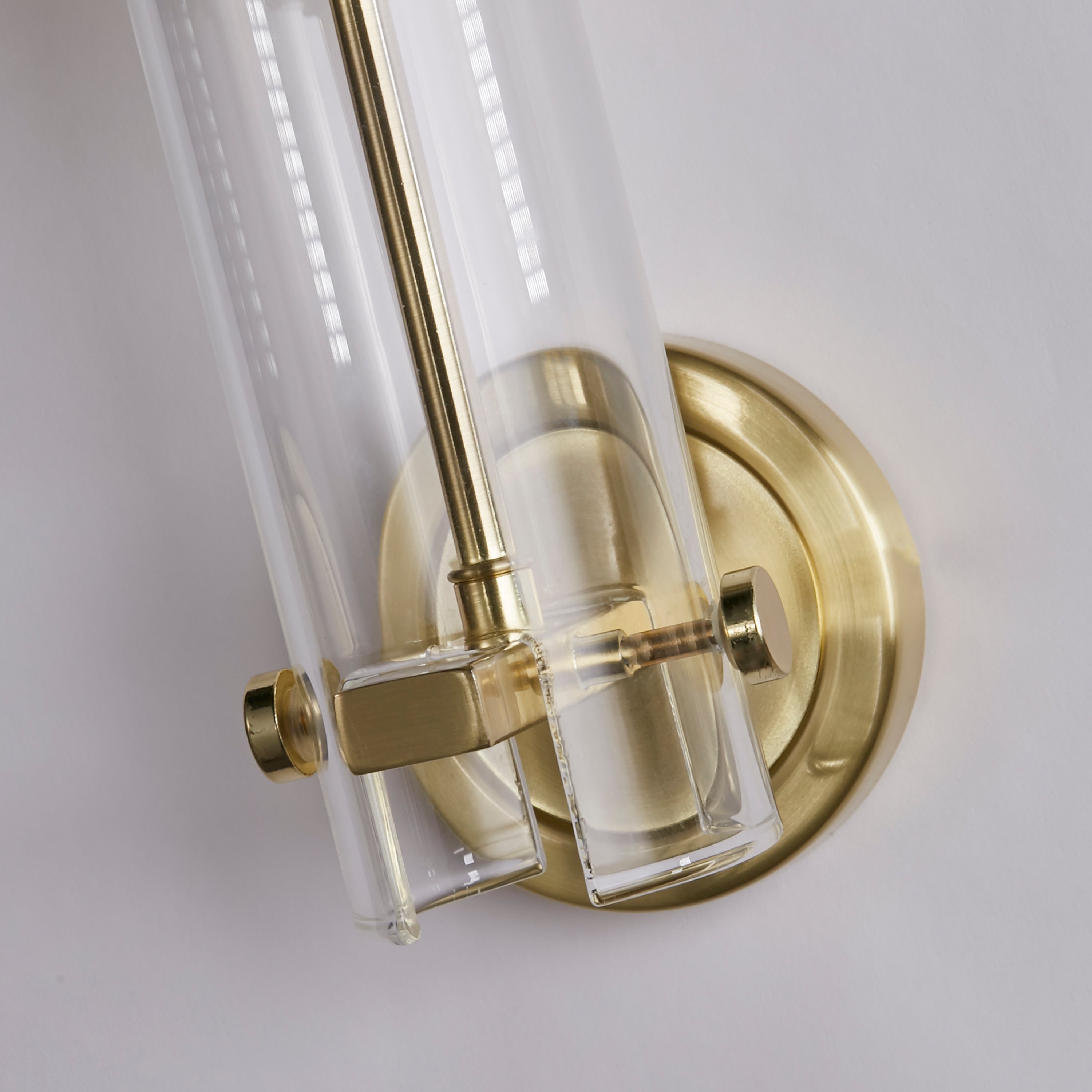 Searchlight Scholar Bathroom Wall Light - Satin Brass & Clear Etched Glass