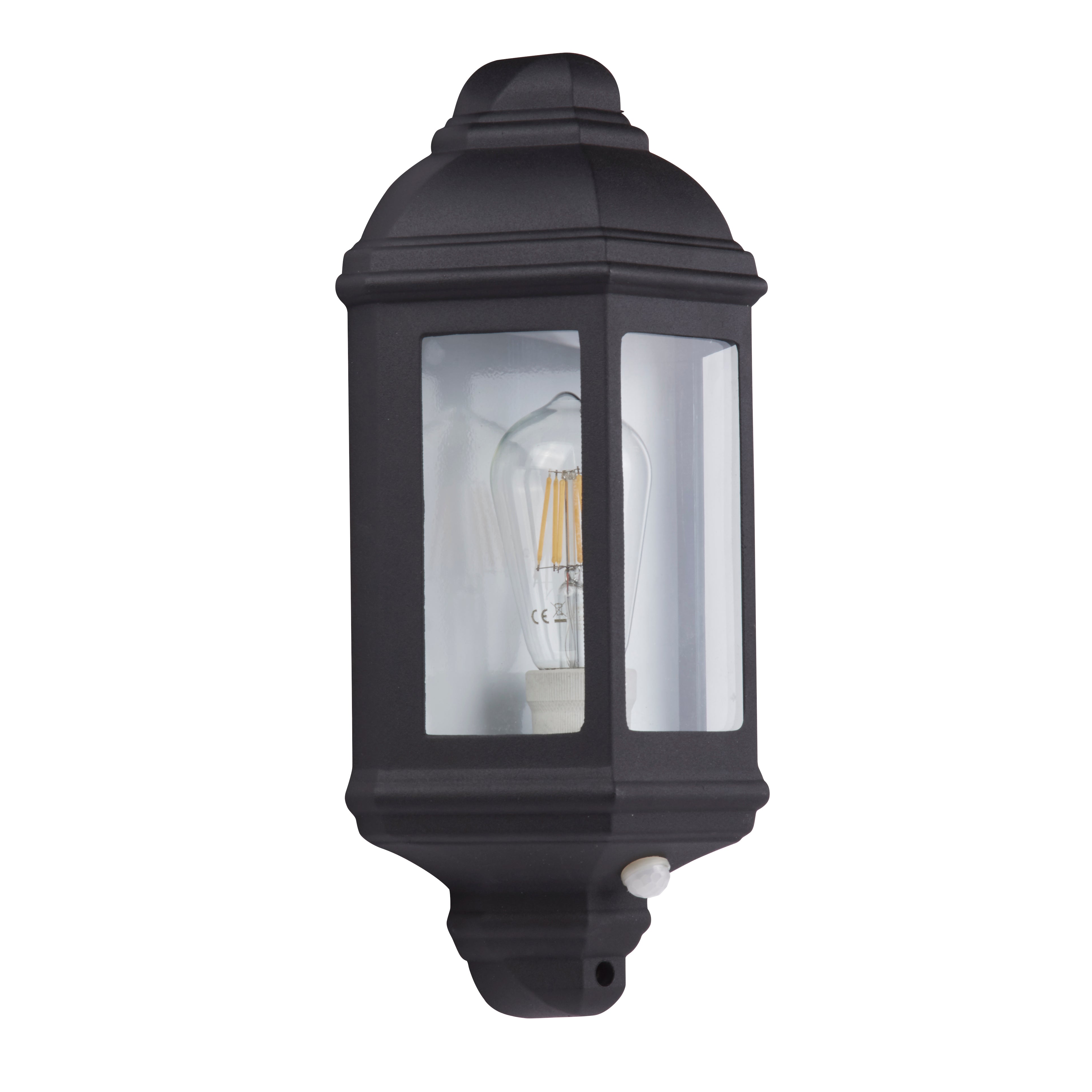 Searchlight Maddrel Outdoor Wall Light with PIR - Black & Glass - IP44
