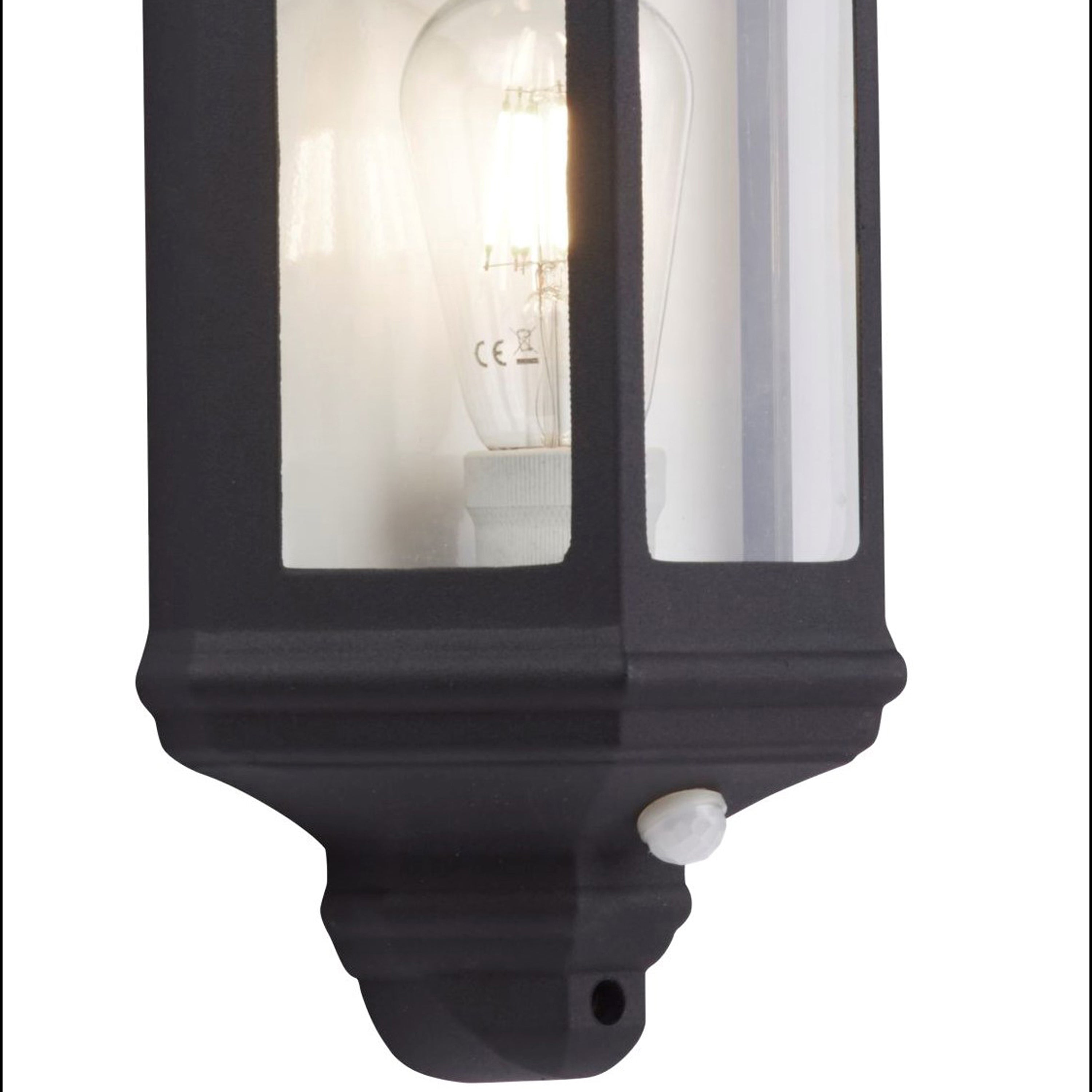 Searchlight Maddrel Outdoor Wall Light with PIR - Black & Glass - IP44
