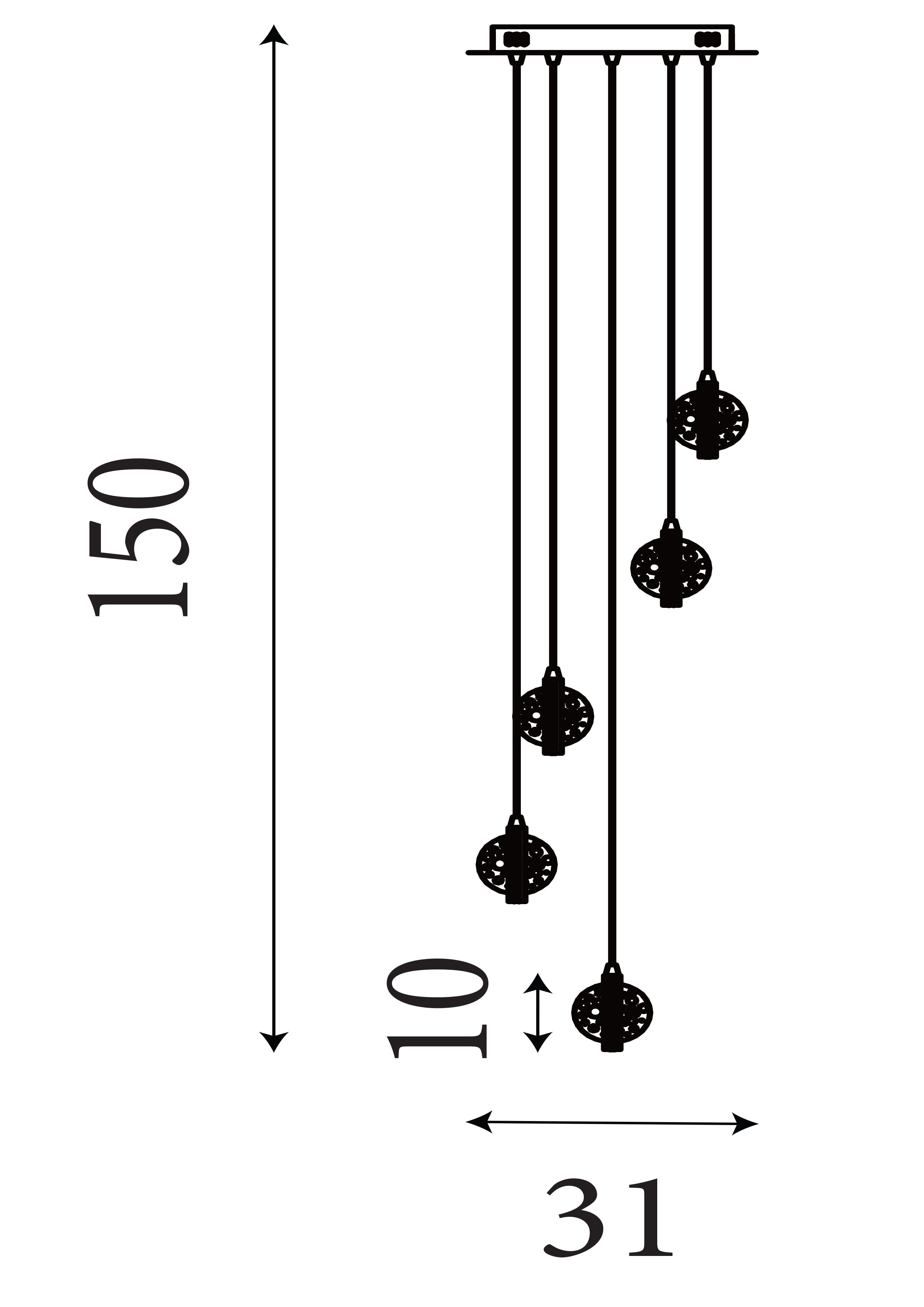 Searchlight Queensland 5 Light Ceiling Pendant - Chrome & Bubble Glass