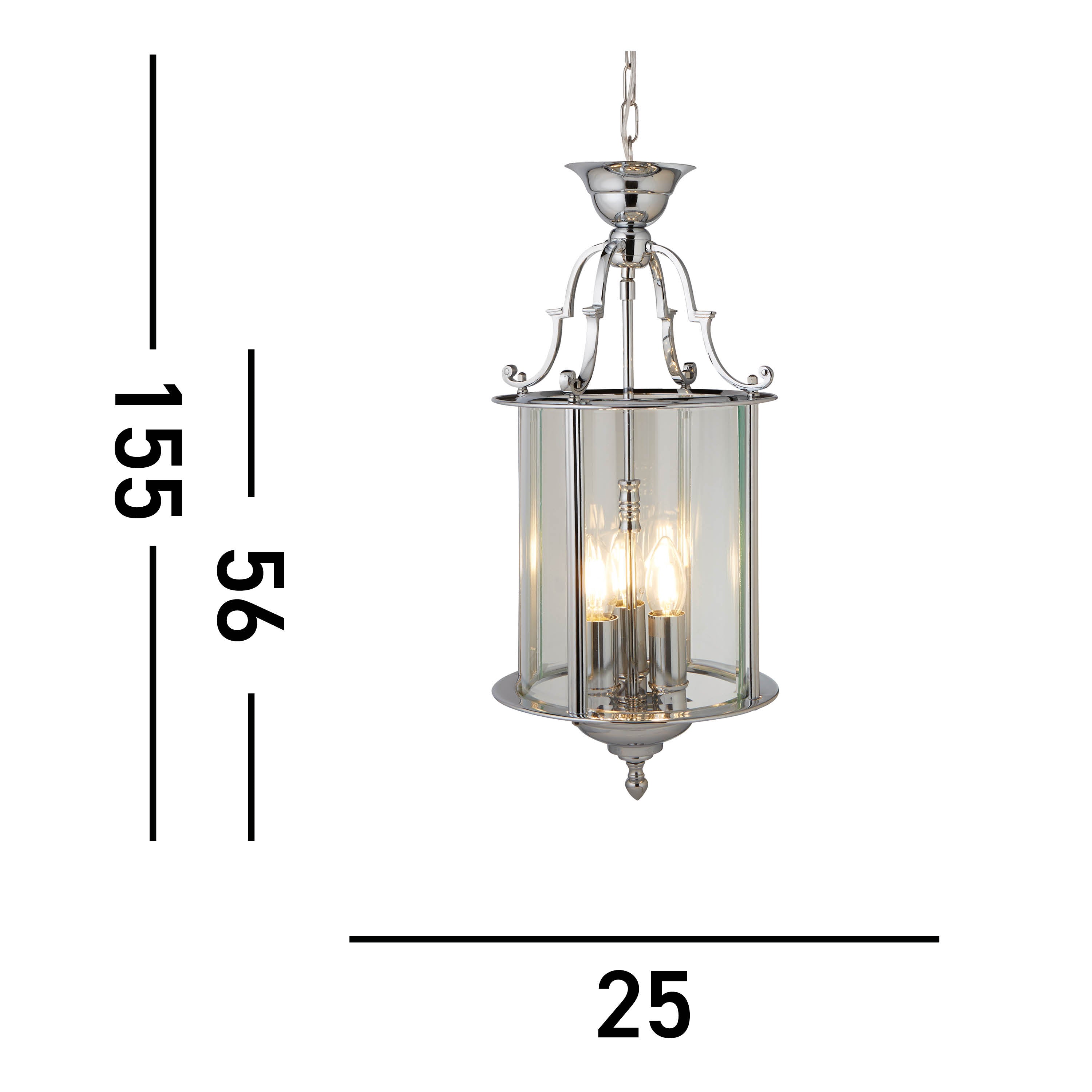 Searchlight Lake 25cm Chrome 3 Light Bevelled Glass