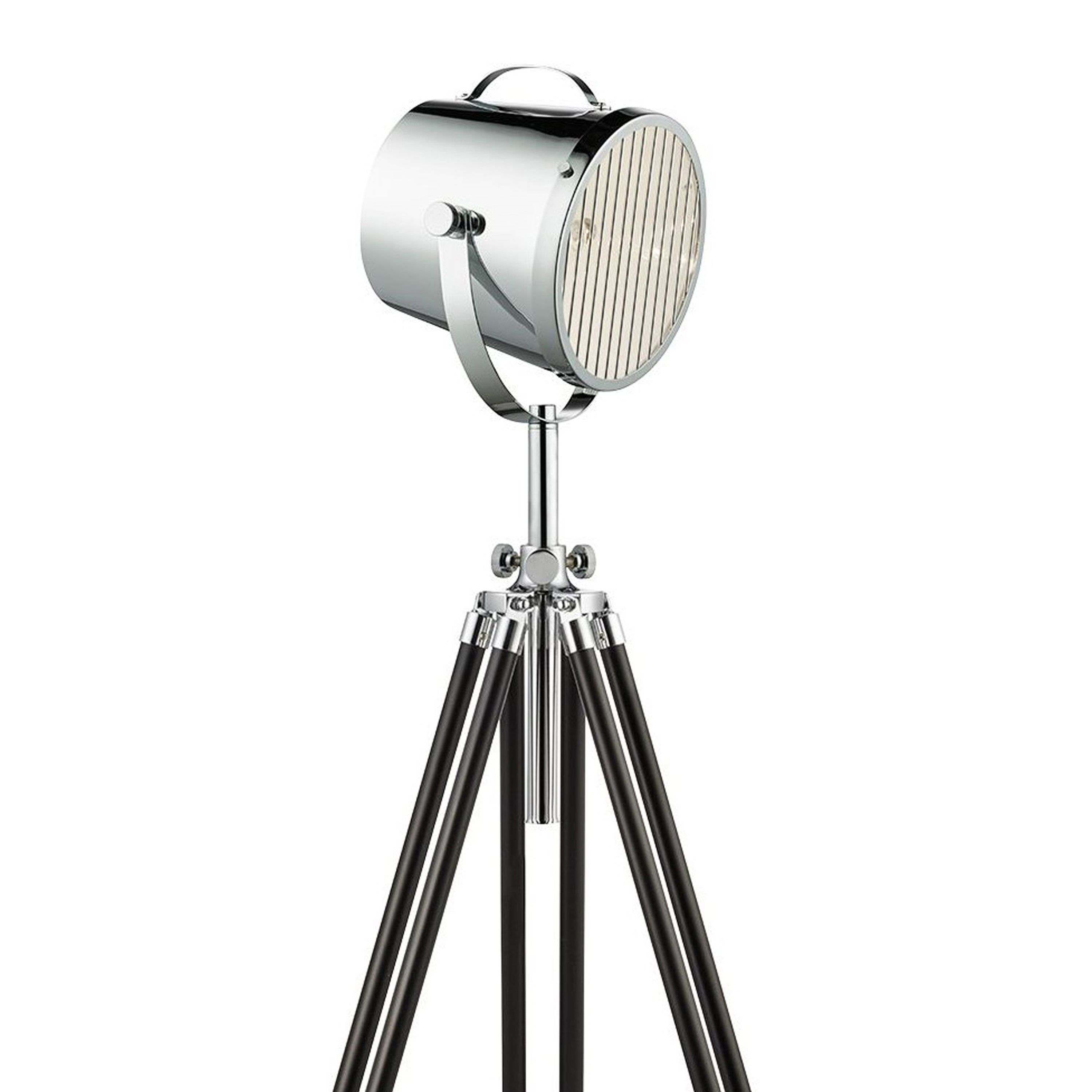 Searchlight Steers Adjustable Stage Light Floor Lamp - Chrome Shade/Black Base